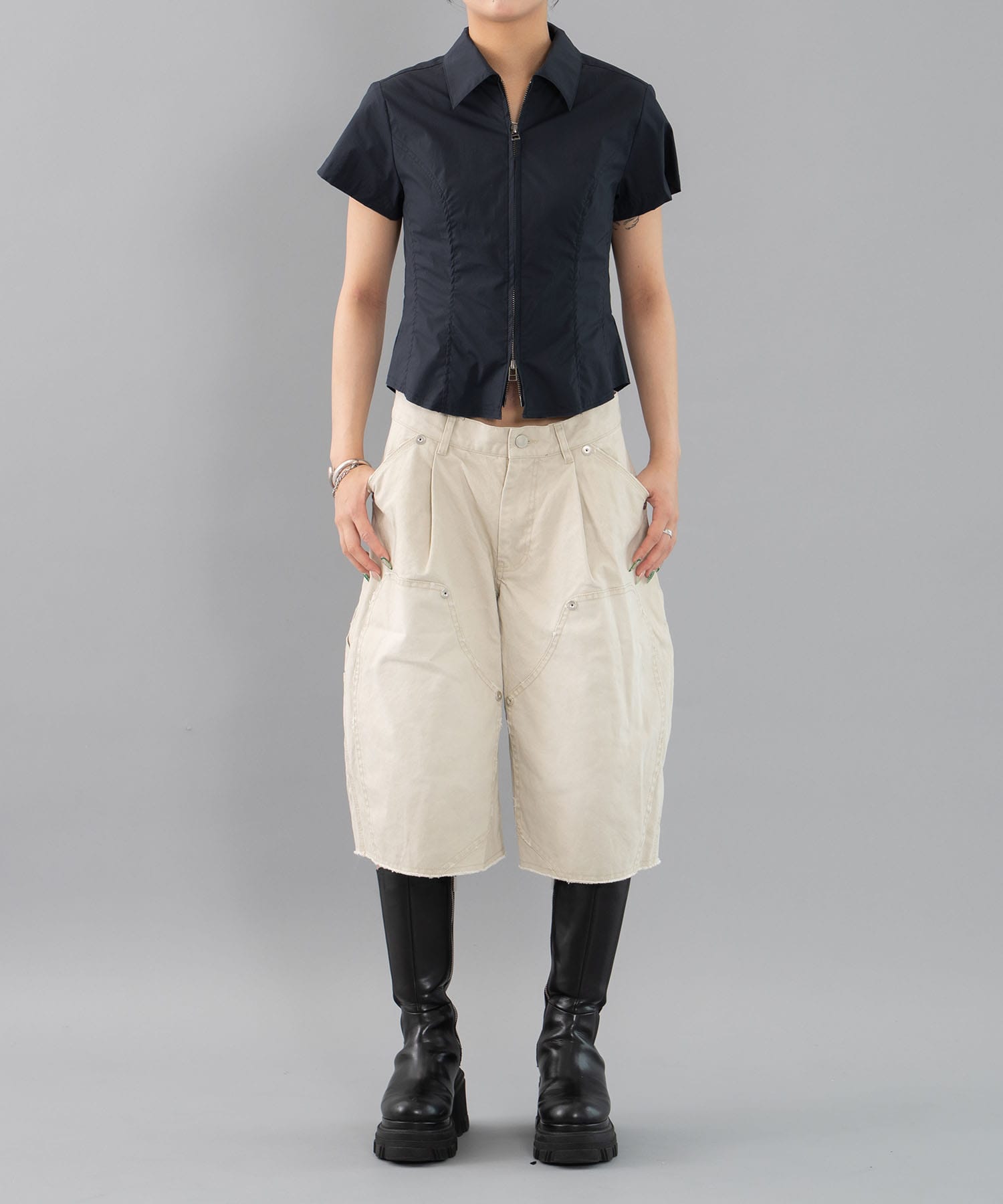 fitted zip up shirt short sleeve CONZ