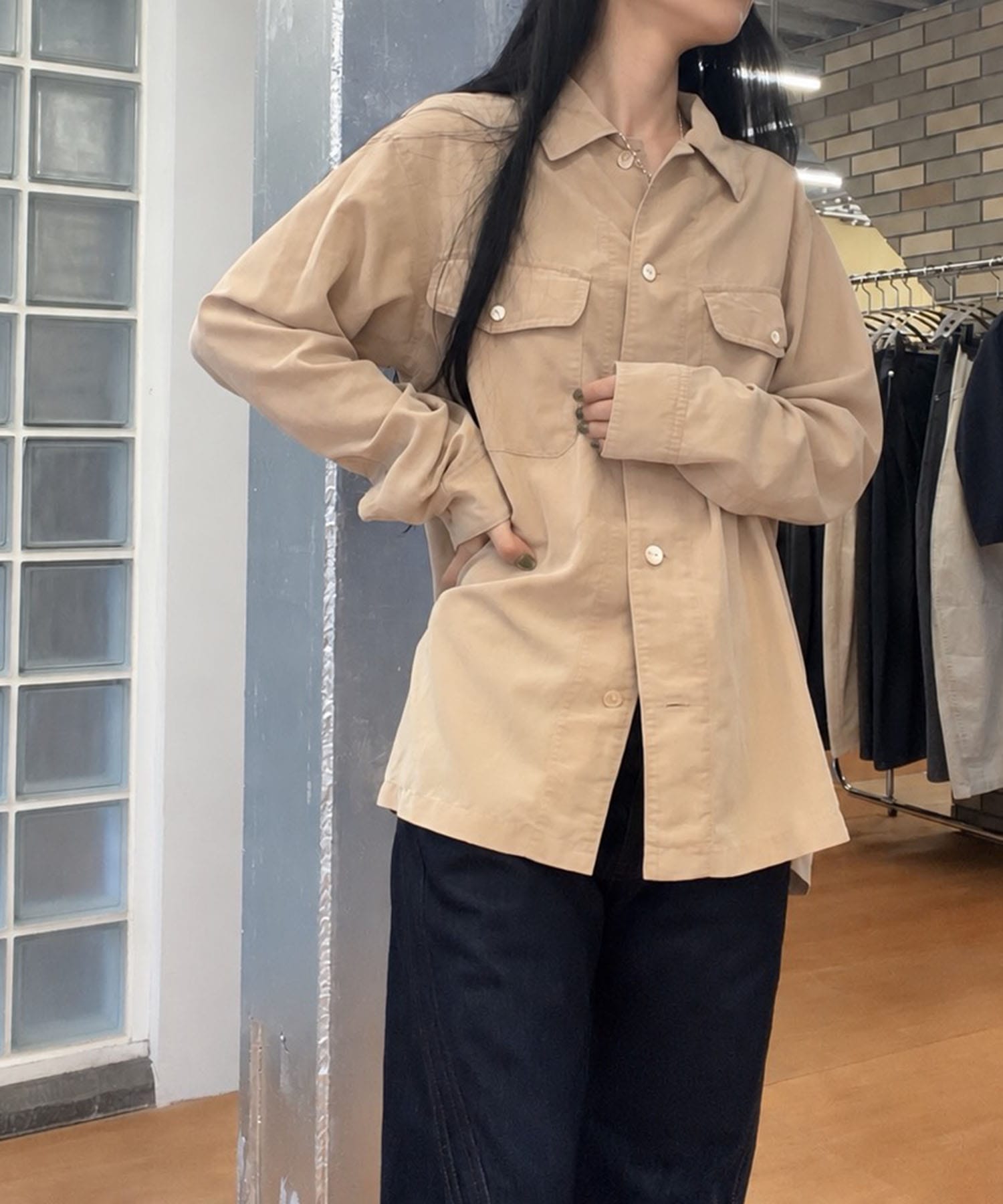 POWDERY FADE POPLIN OPEN COLLAR SHIRTS ANTHEM A