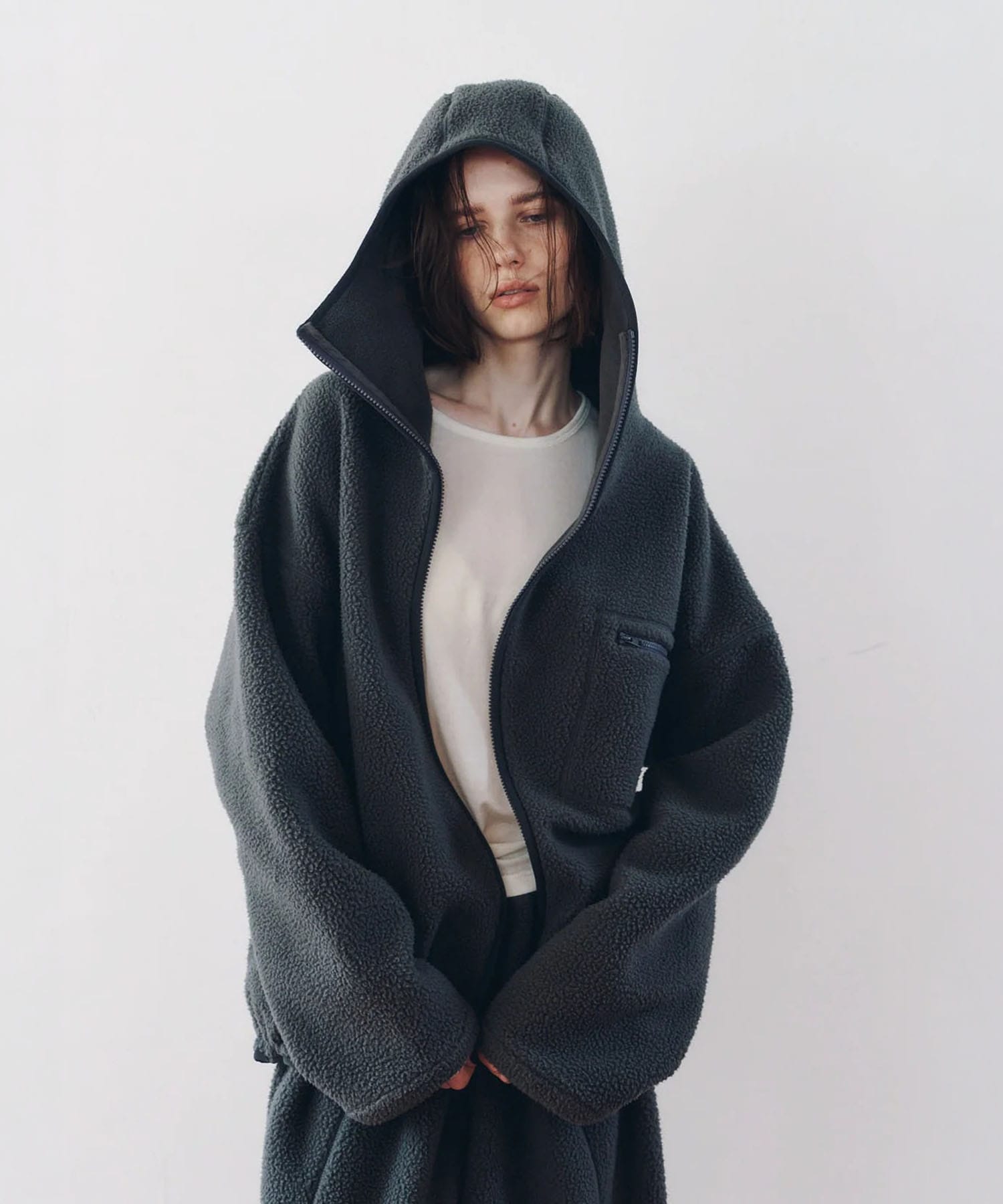 curved zip boa hoodie(unisex) Knuth Marf
