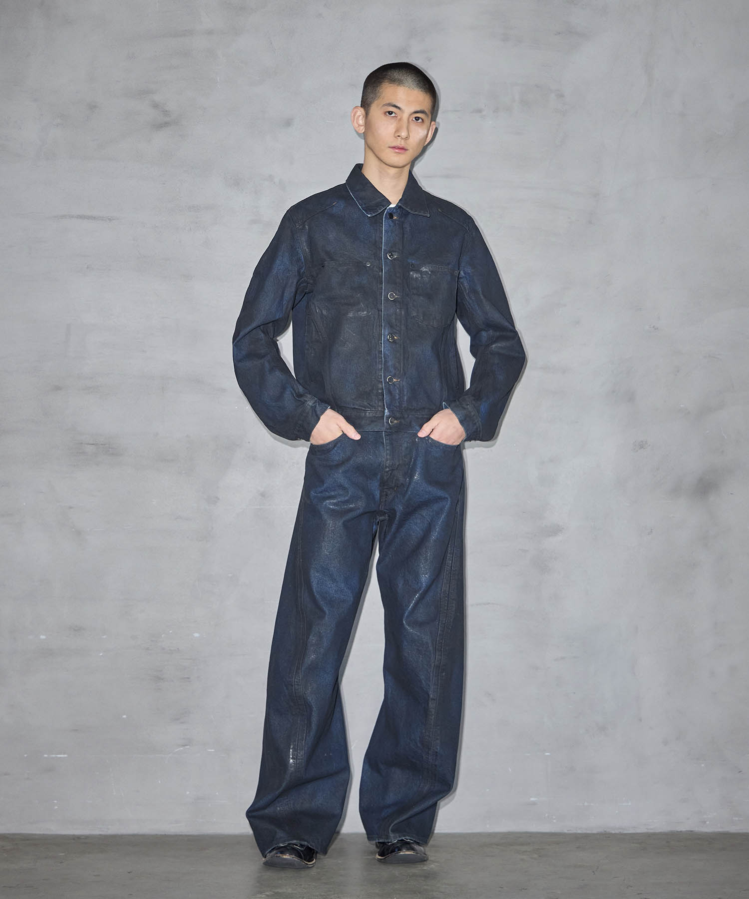 別注　COATING 3D TWISTED WIDE LEG JEANS NVRFRGT