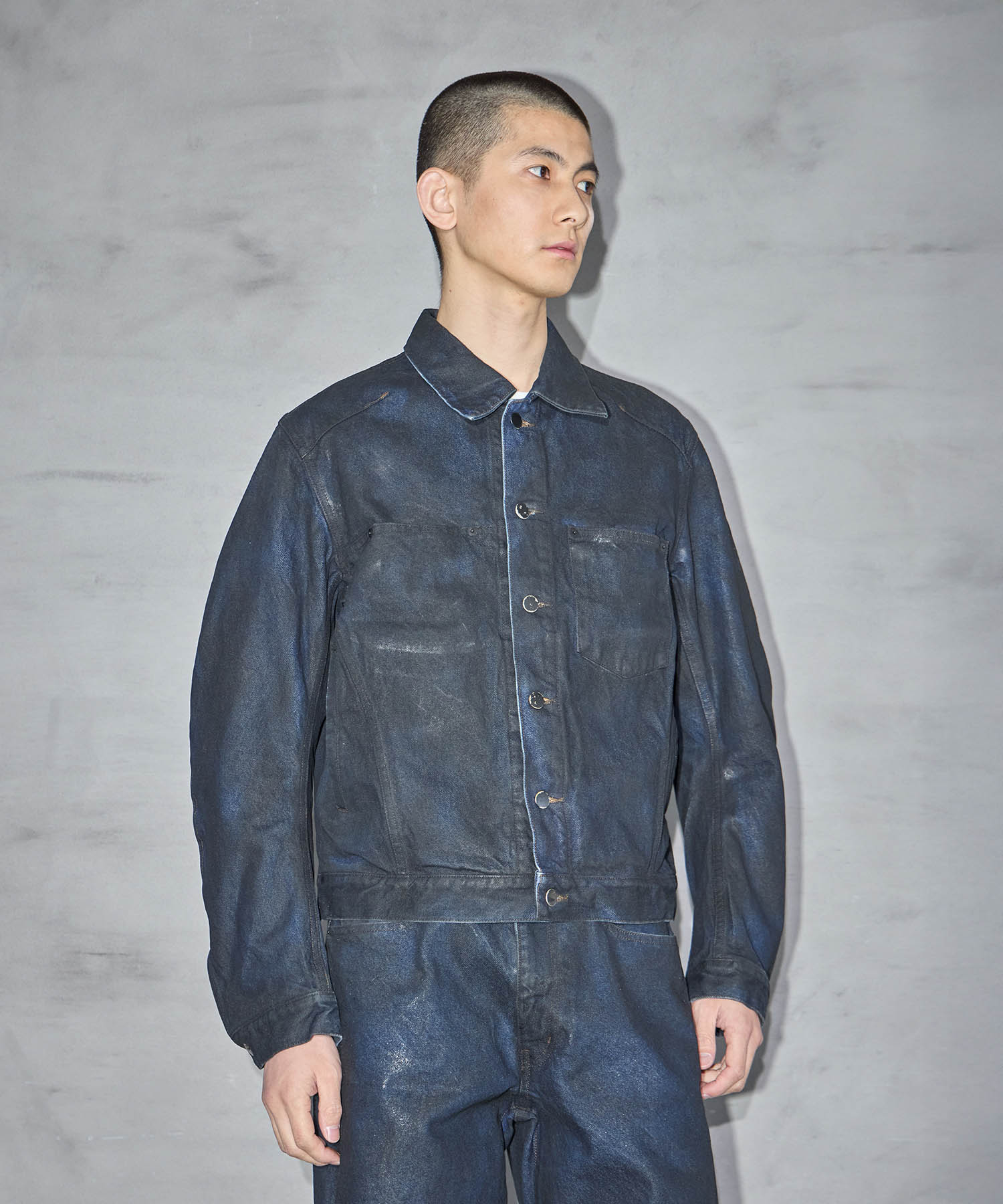 別注 COATING 3D TRUCKER JACKET NVRFRGT
