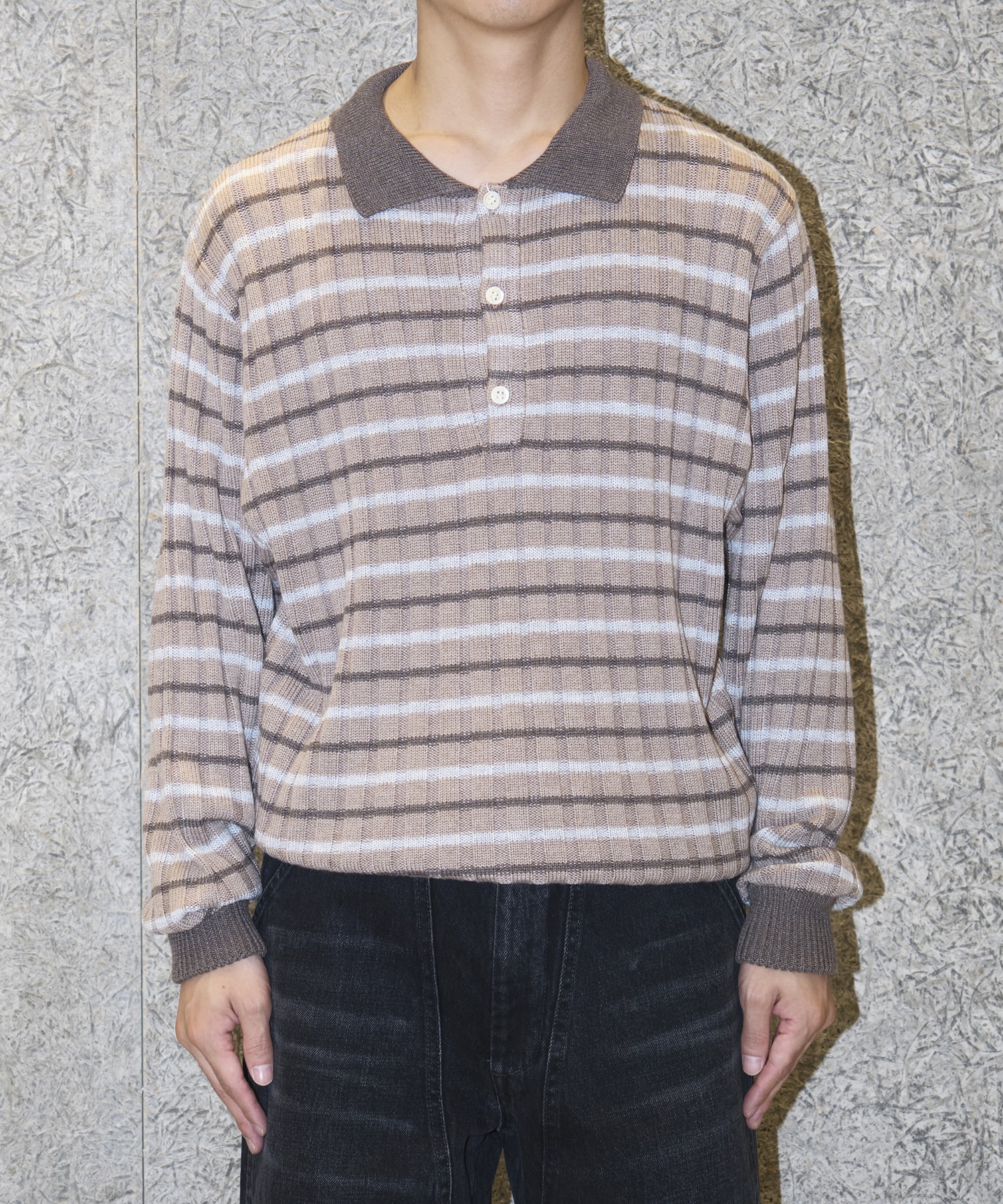 RIBBED KNIT POLO SHIRT RICE NINE TEN