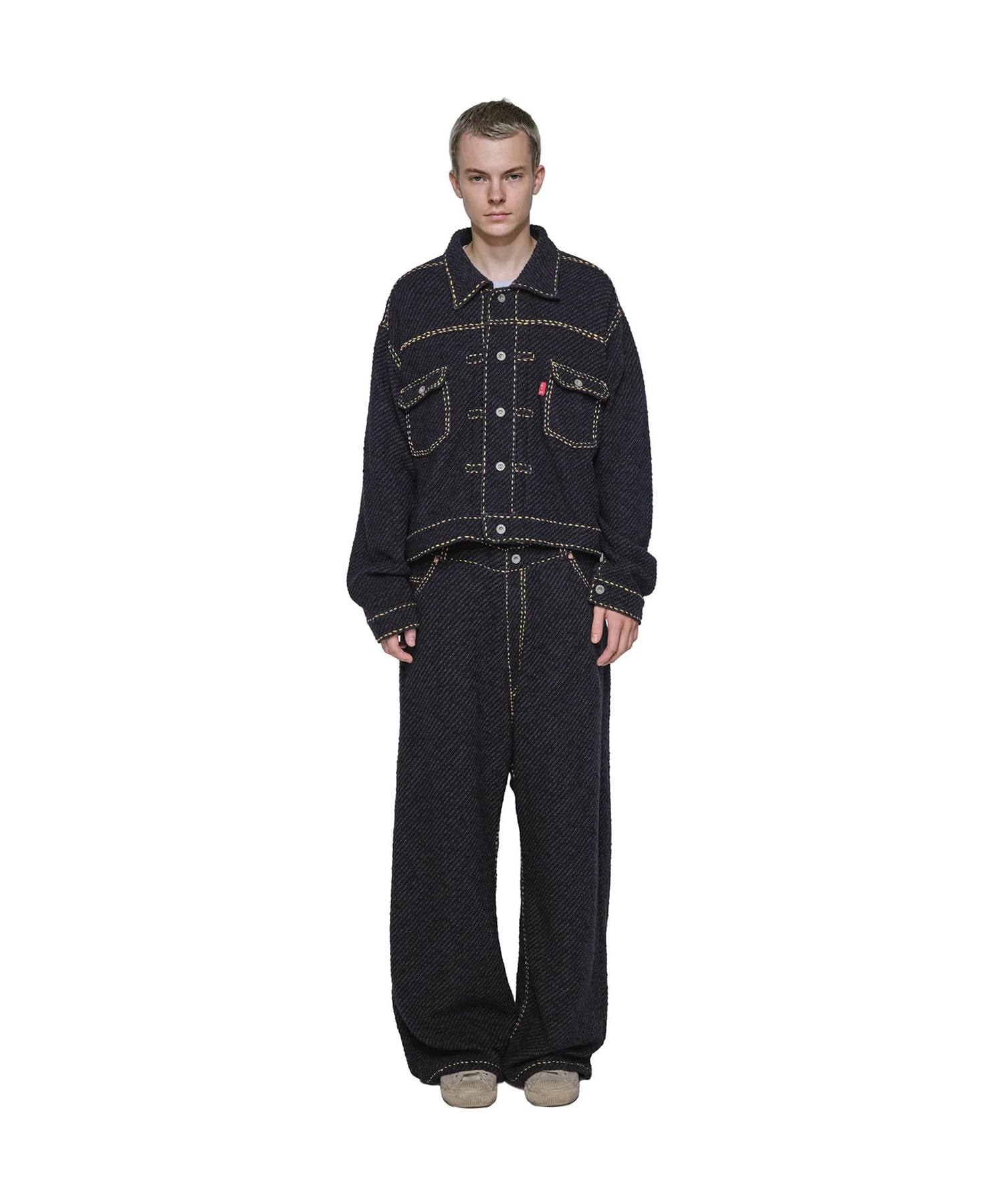 Hand Stitched Rigid Denim Knit Jacket gim context