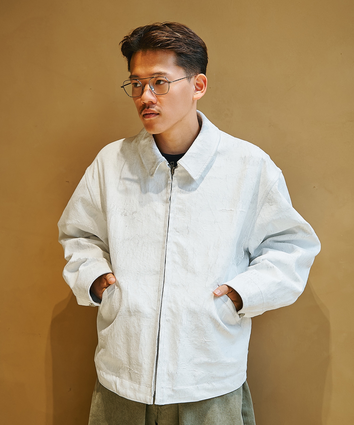 COTTON White Painted Zip Blouson Nomat