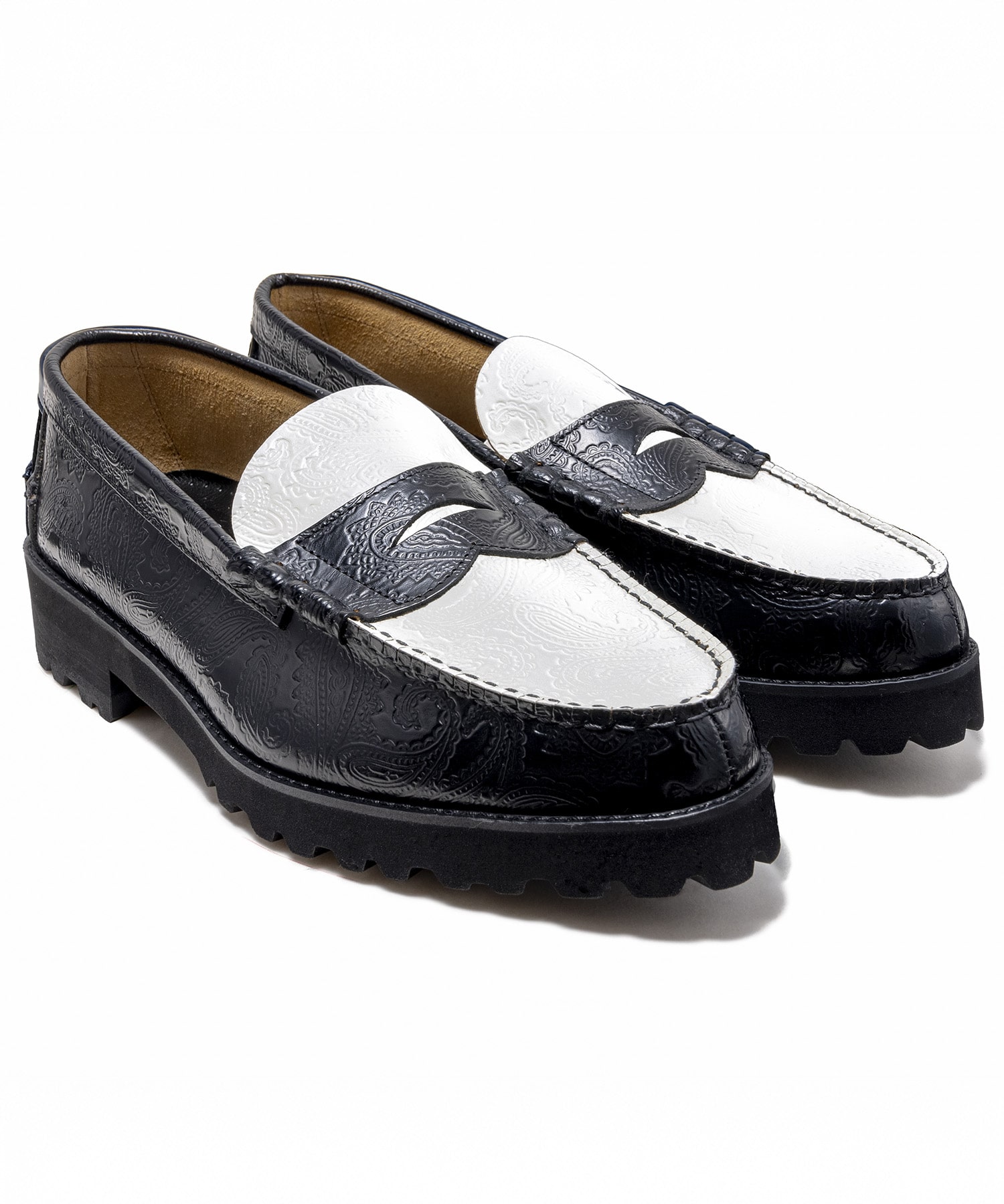 TANK SOLE LOAFERS BLK WHT PAISLEY The Kenford FINESHOES