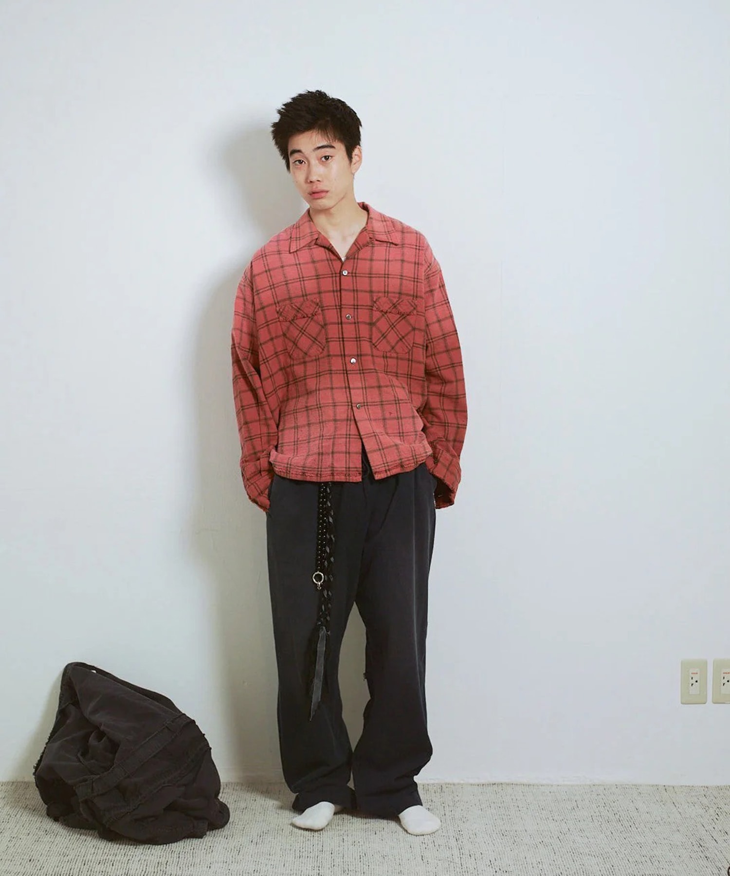 COTTON FLANNEL PLAID OPEN COLLAR SHIRT : DISTRESSED Name.