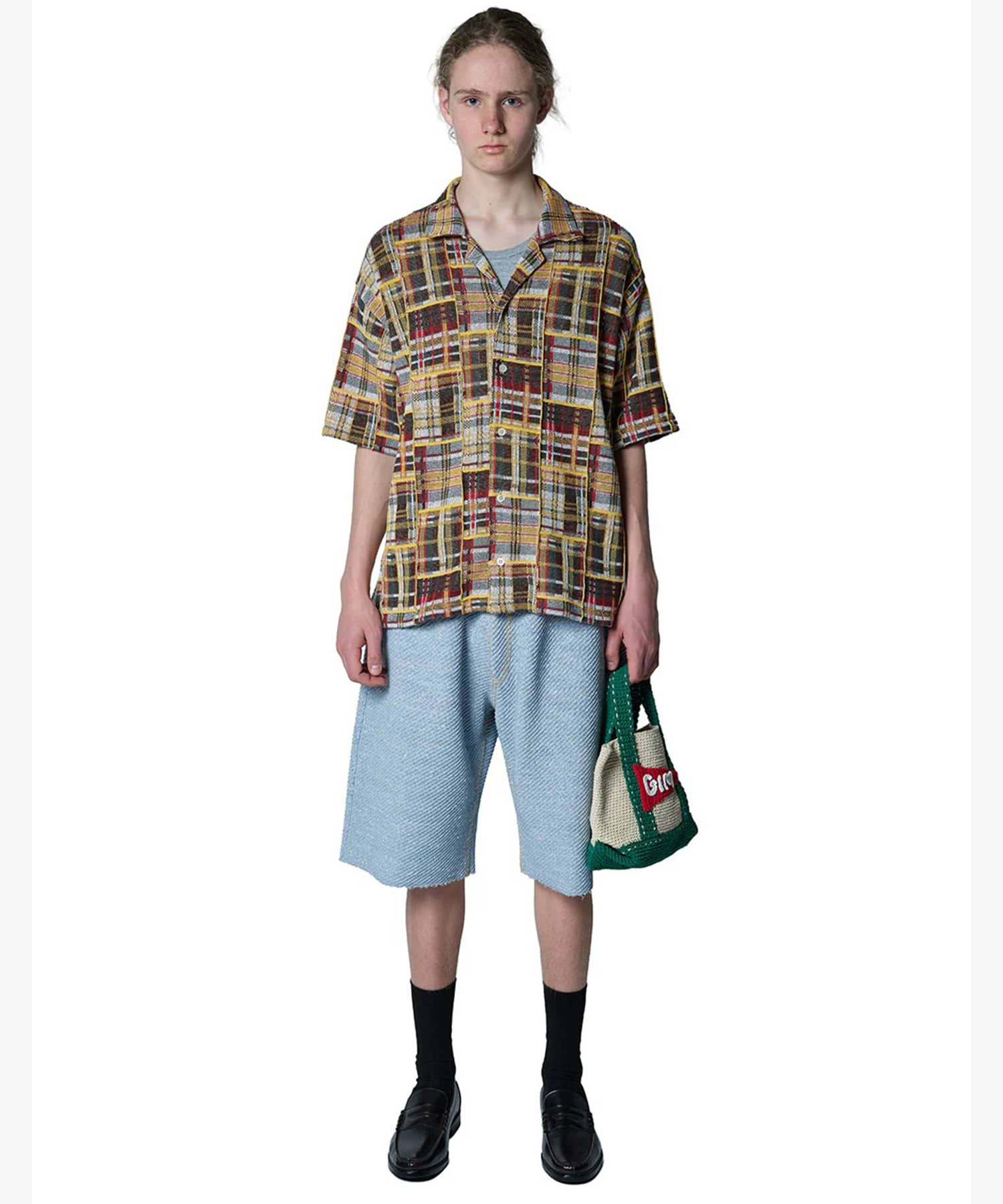 Knitted Patchwork Open Collar Shirt gim context