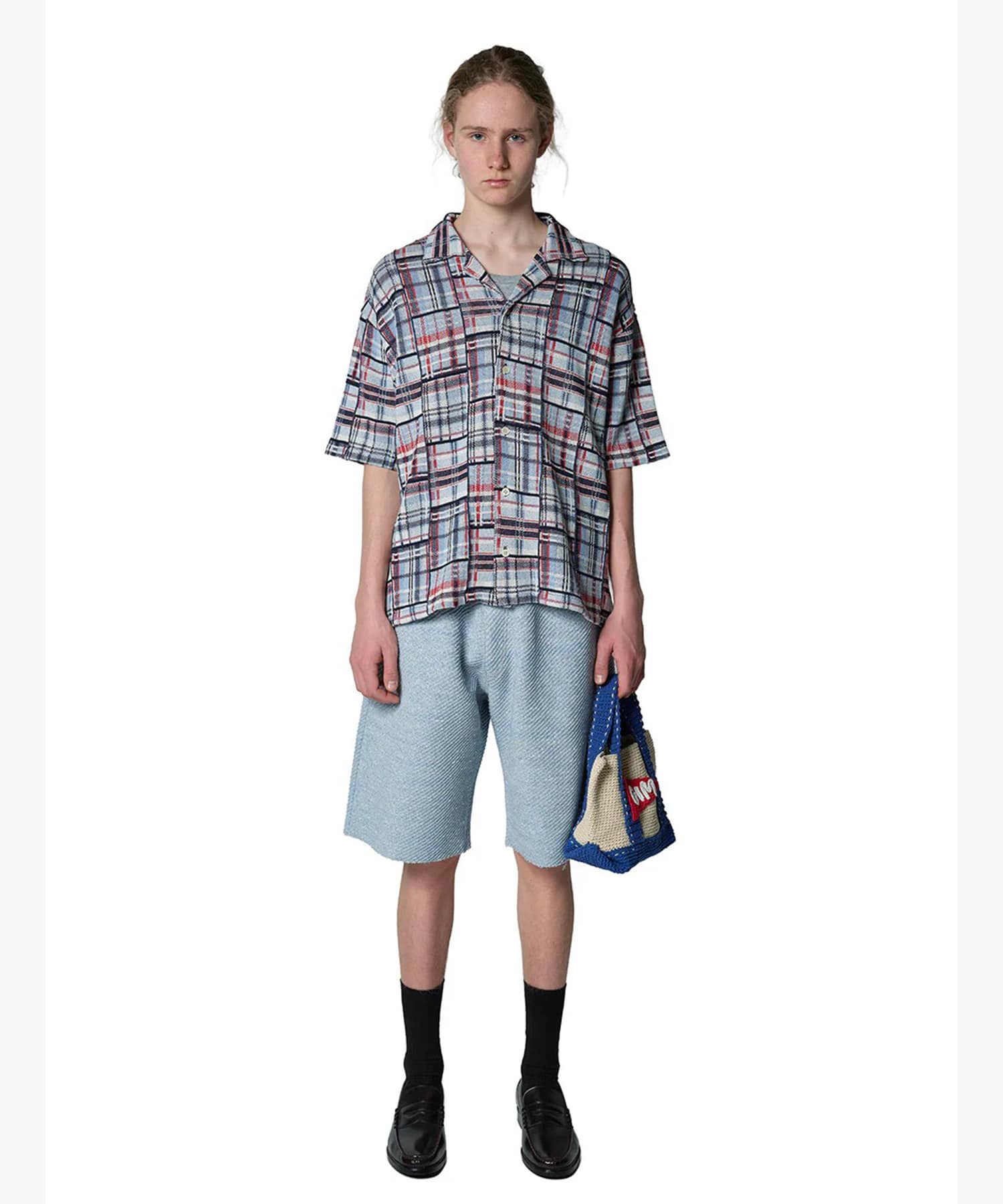 Knitted Patchwork Open Collar Shirt gim context