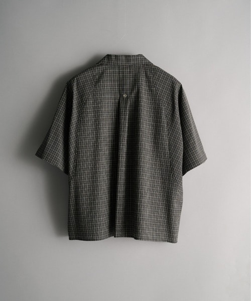 cropped open collar short sleeve shirt check CONZ