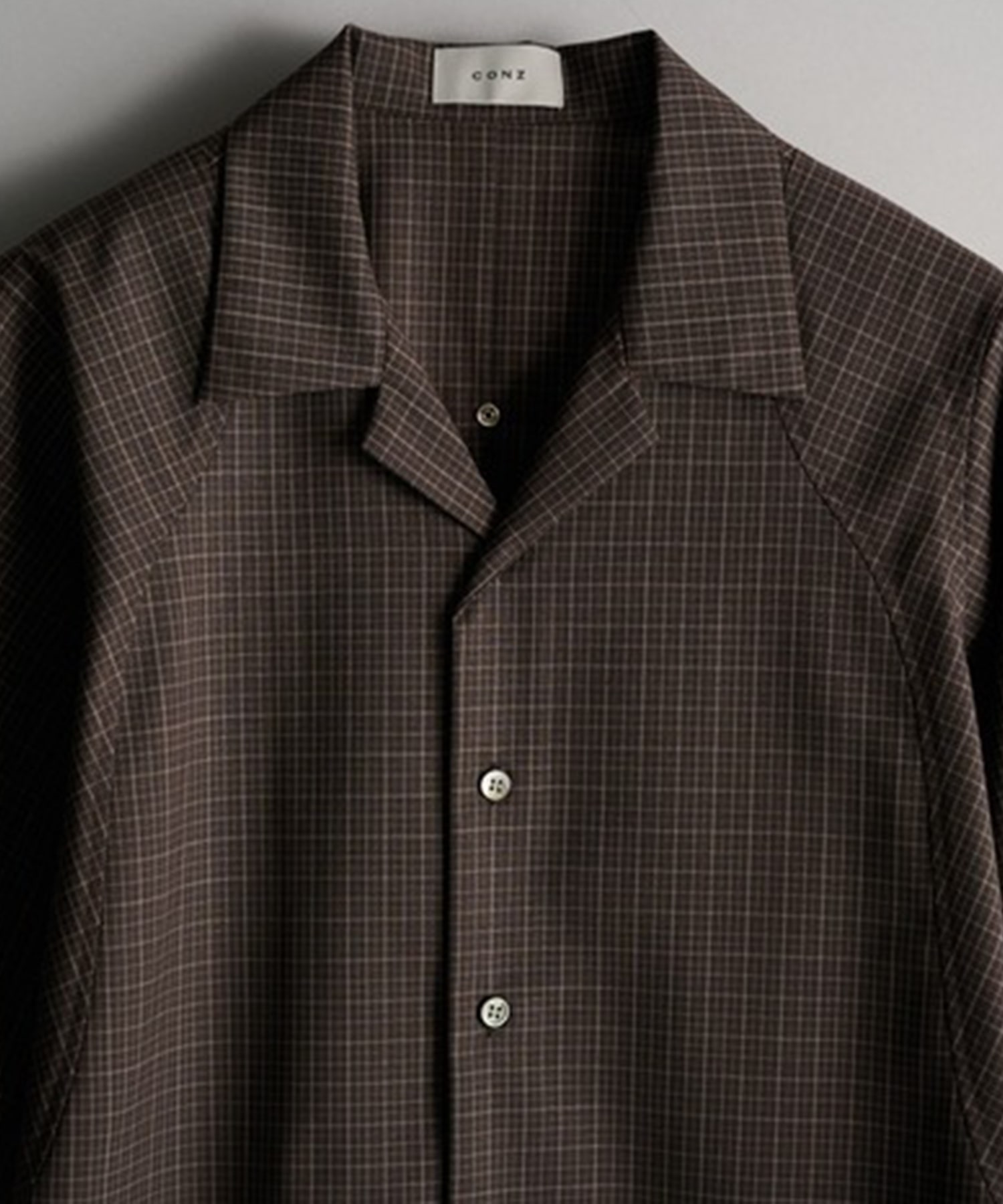 cropped open collar short sleeve shirt check CONZ