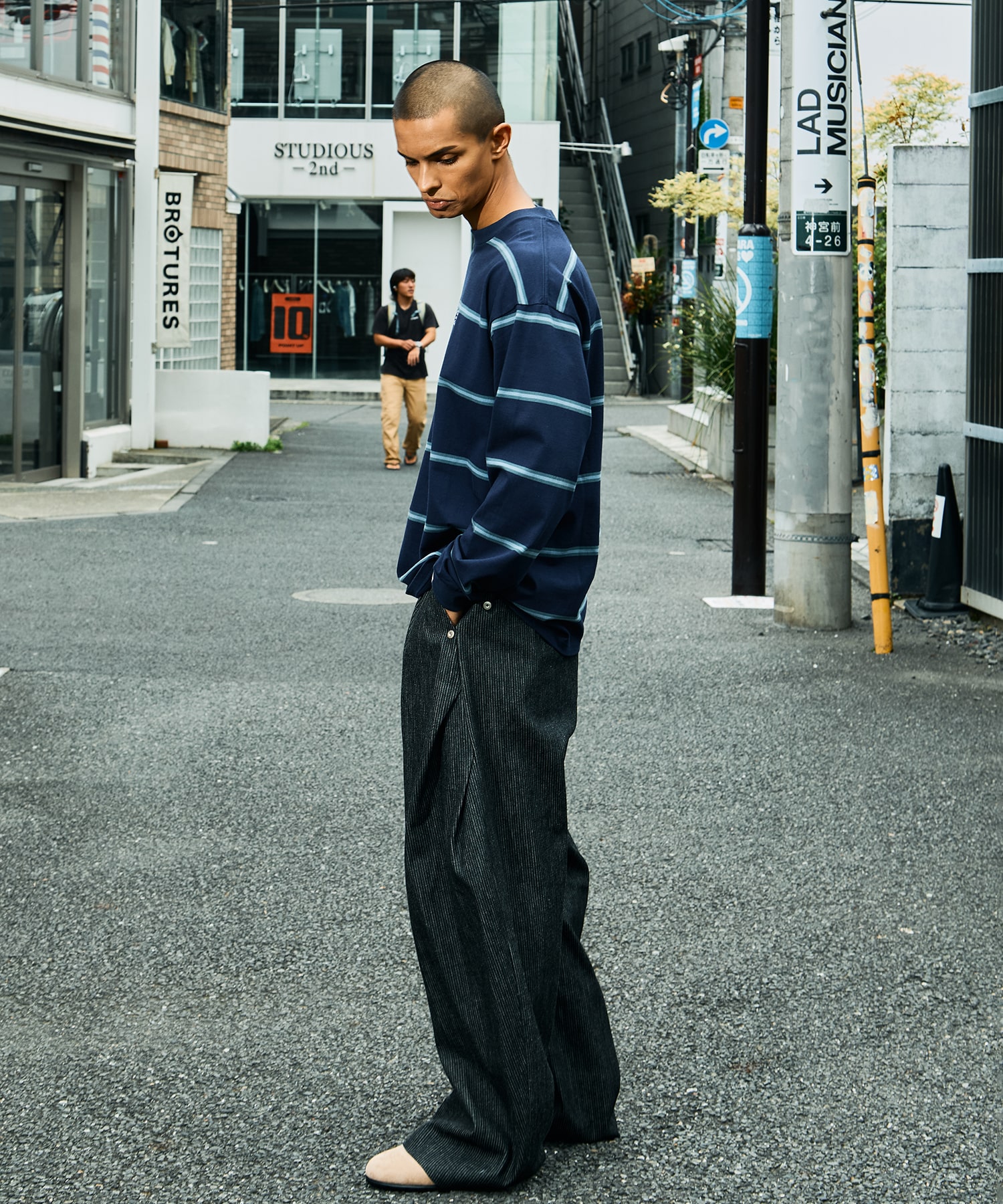 curve leg trousers pique denim CONZ