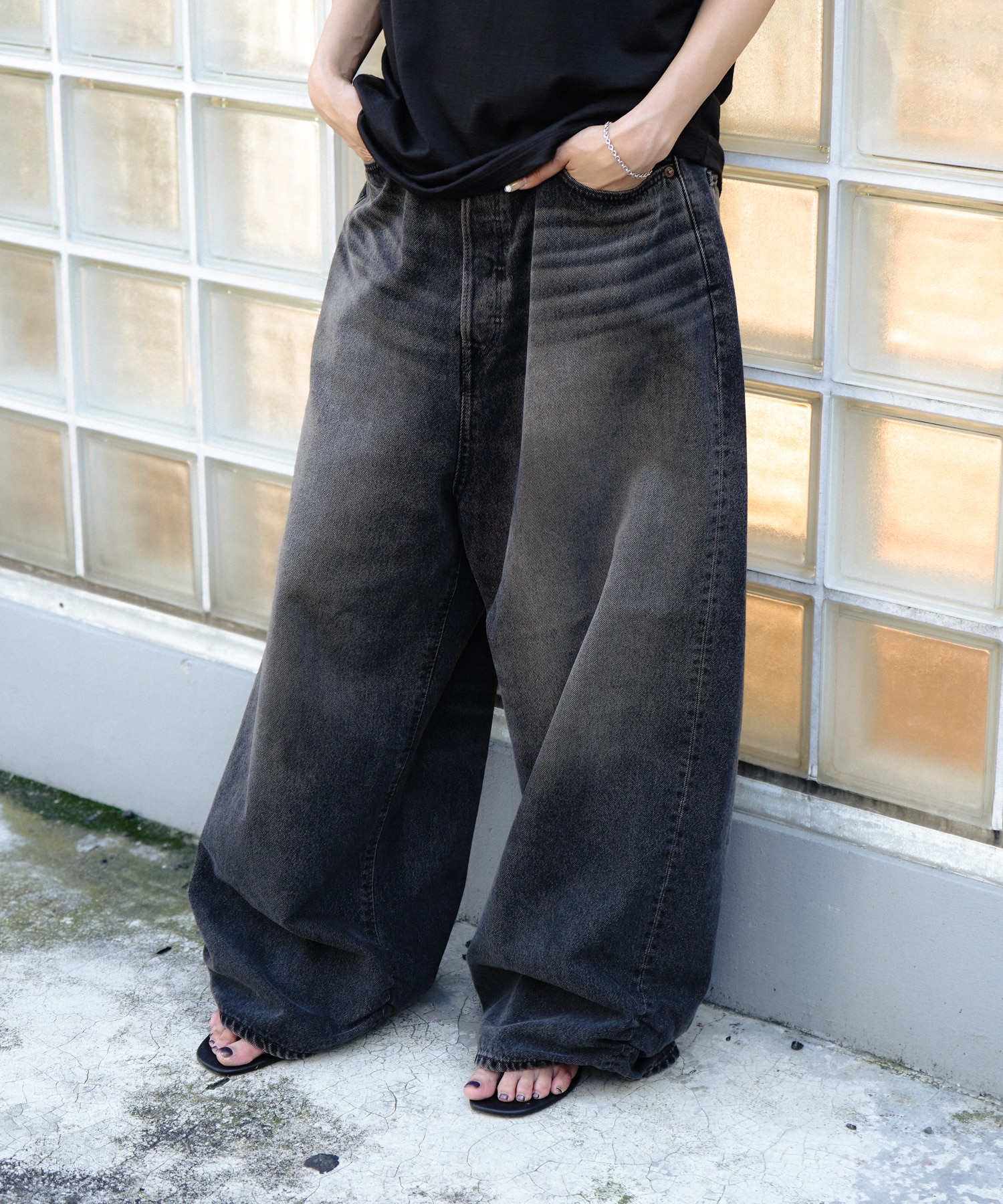 FRESH MAN DENIM WIDE PANTS by EDWIN　USED refomed