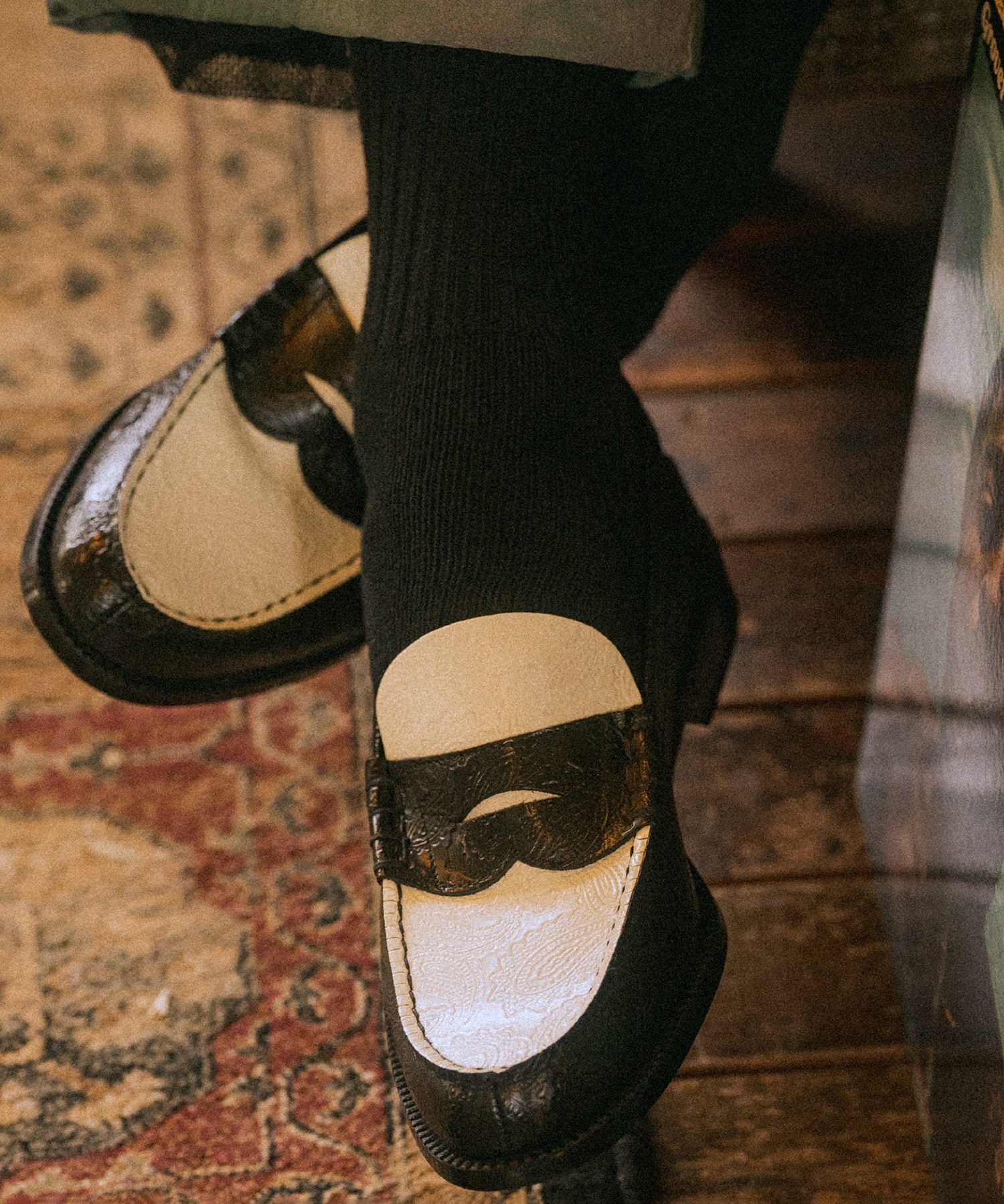 EMBOSSED LOAFERS BLACK WHITE PAISLEY The Kenford FINESHOES