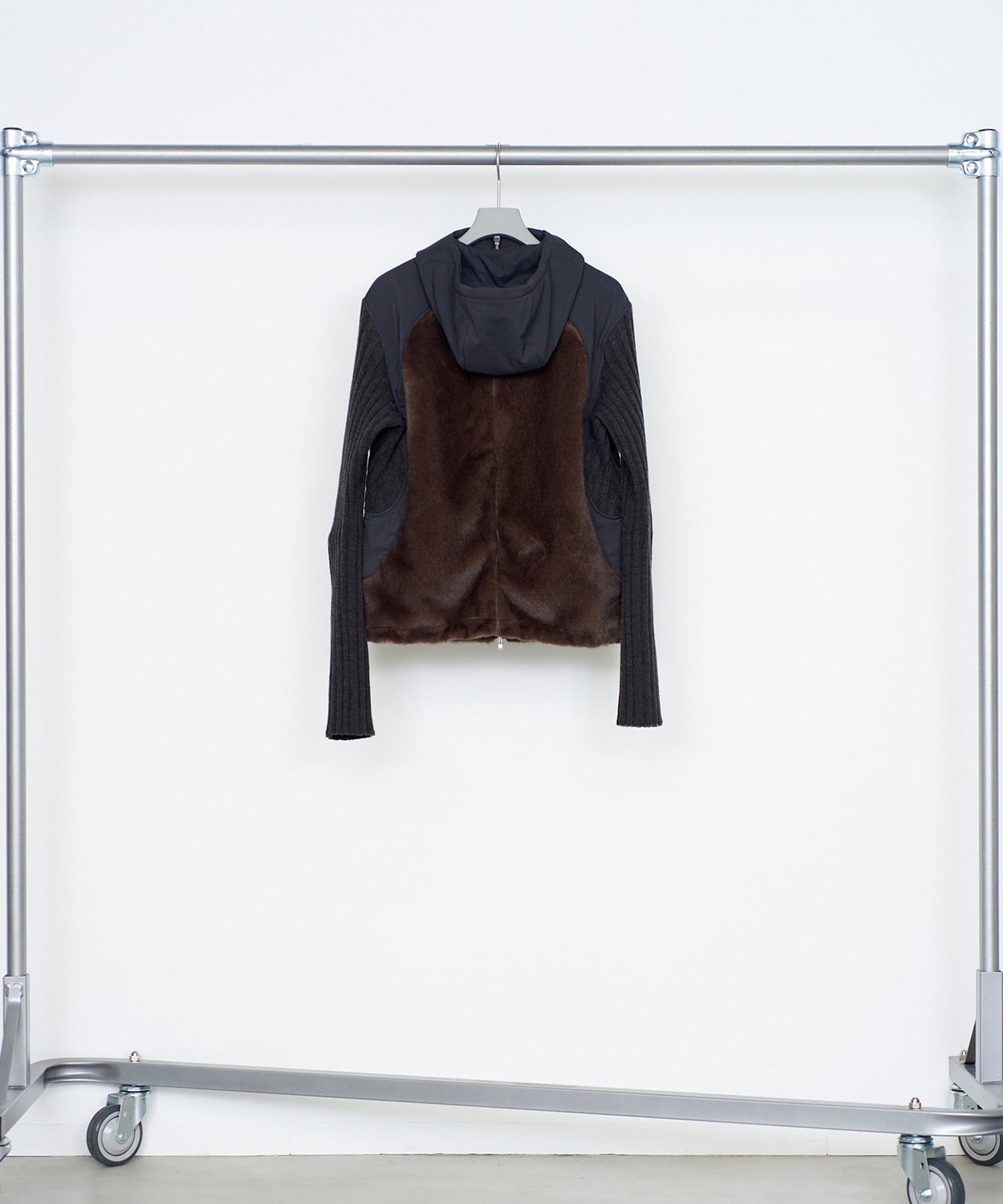 KNITTED SLEEVE PANELLED ZIP UP HOODED JACKET NVRFRGT
