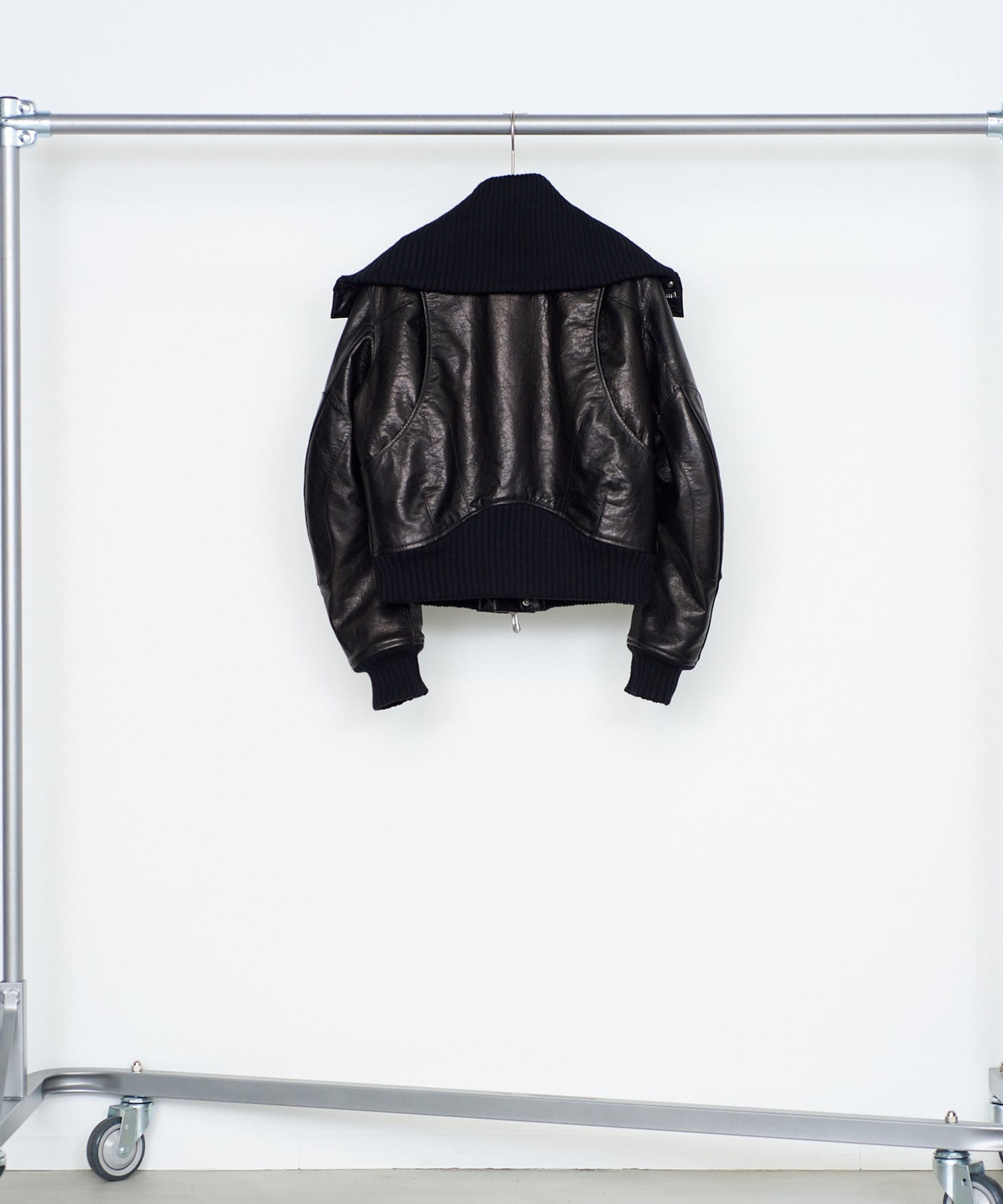 LEATHER PADDED HIGH NECK BOMBER JACKET NVRFRGT