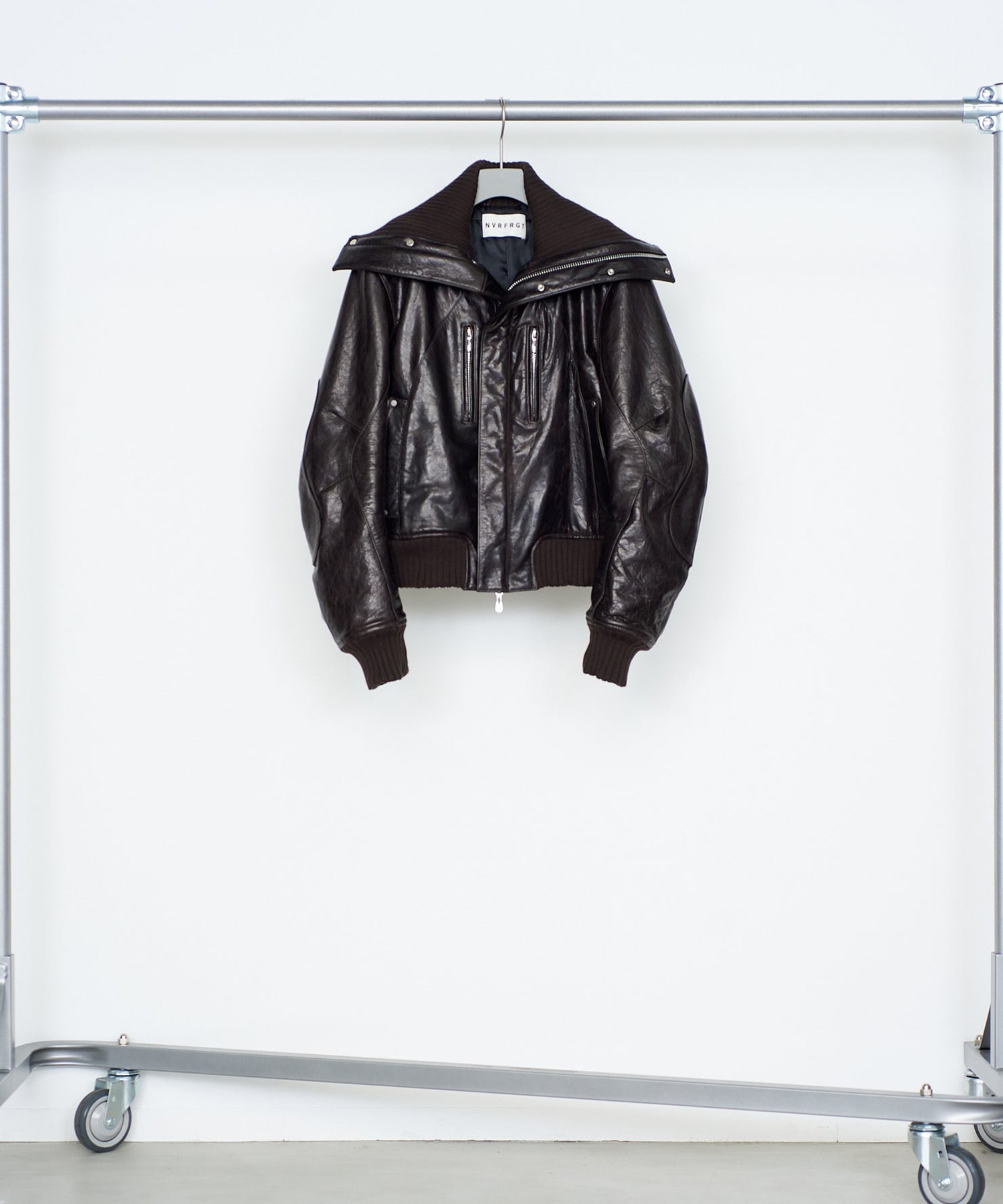LEATHER PADDED HIGH NECK BOMBER JACKET NVRFRGT