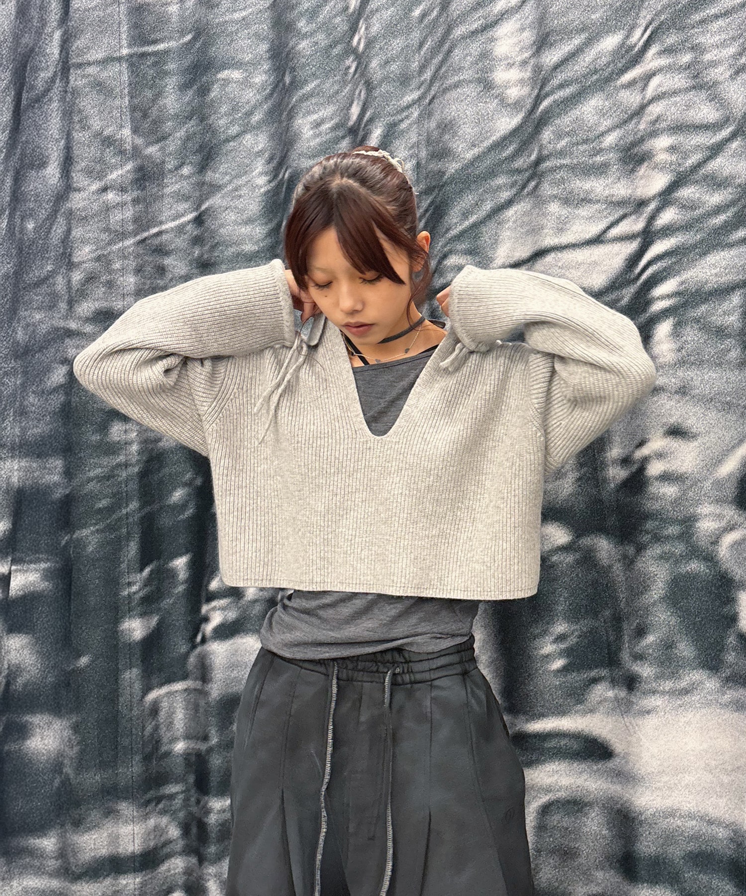 EX.cashmere slit neck loose short knit Knuth Marf