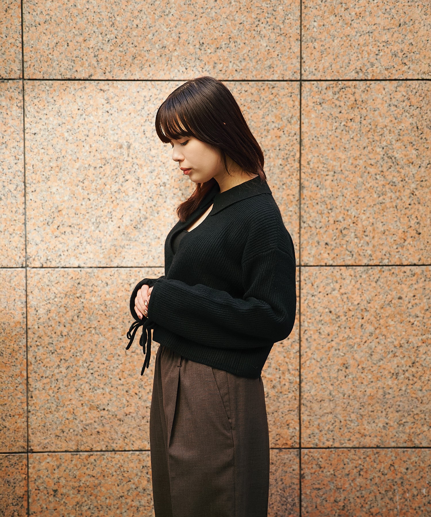 EX.cashmere slit neck loose short knit Knuth Marf