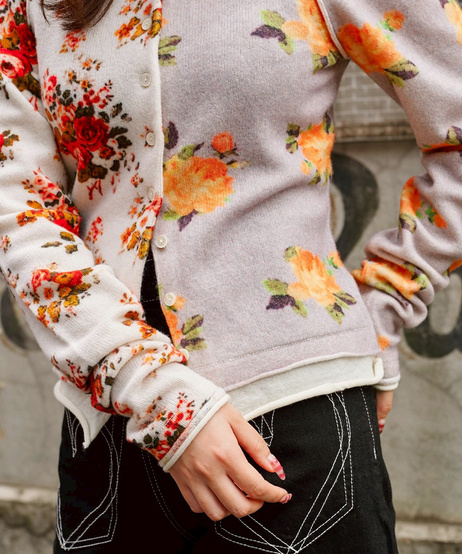 dual-tone bloom cardigan OPEN SESAME CLUB