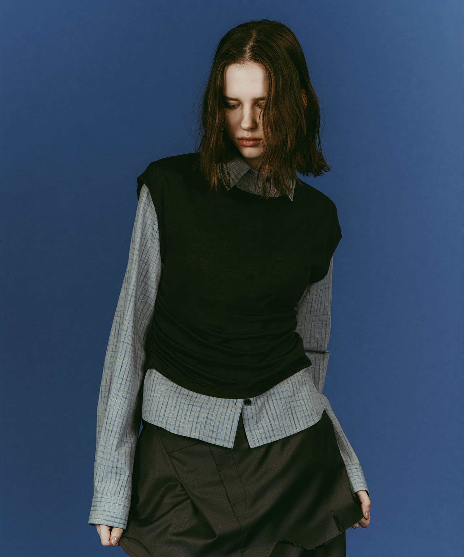 2-piece layered compact shirt/bluecharcoal Knuth Marf