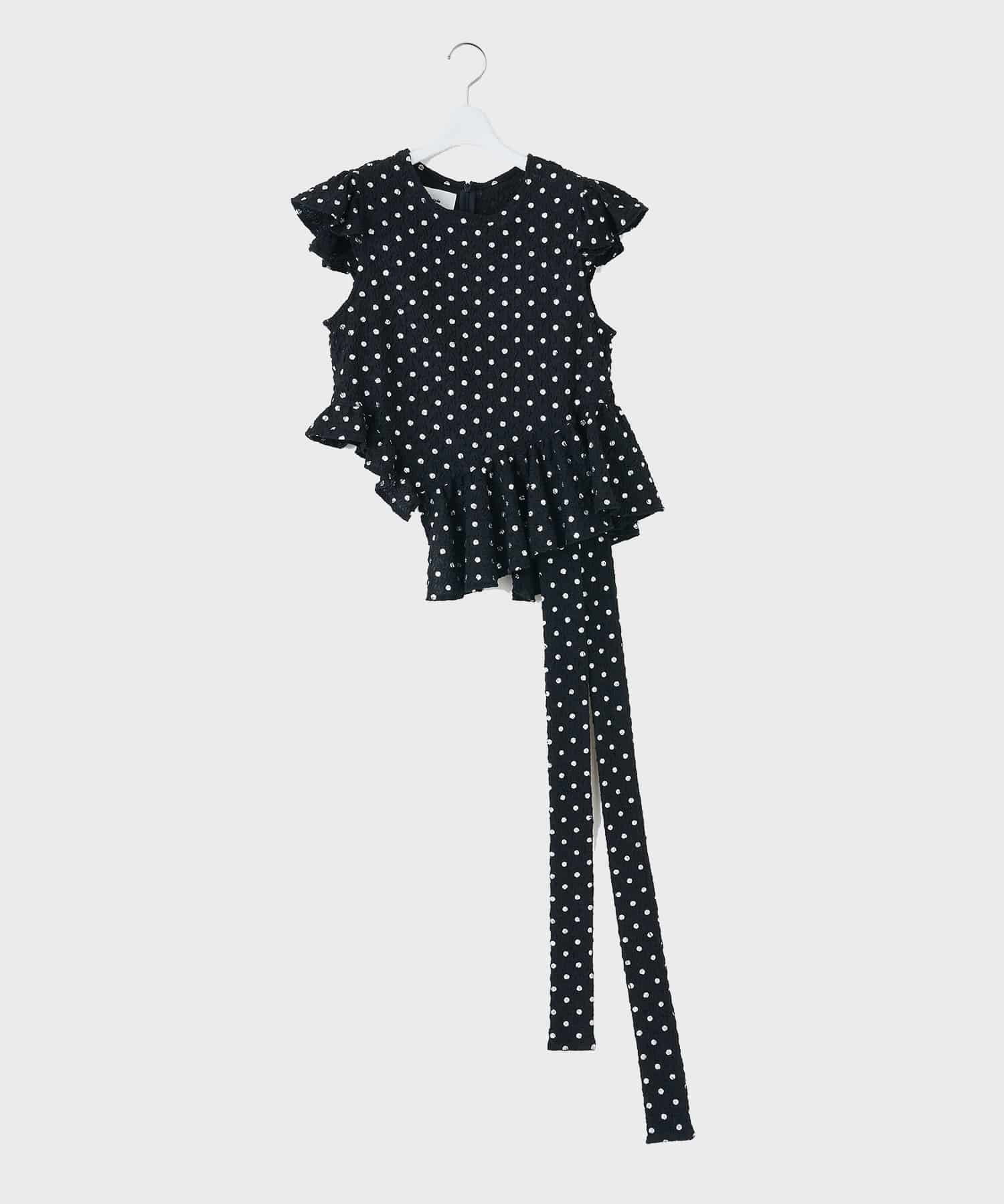 Polka dot print frilled tops naokitomizuka