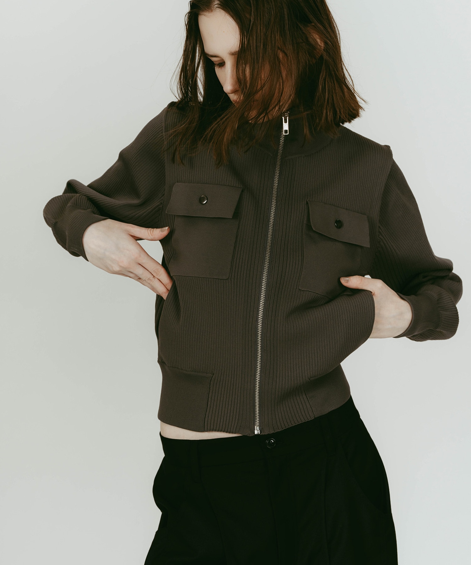pocket zip up knit 