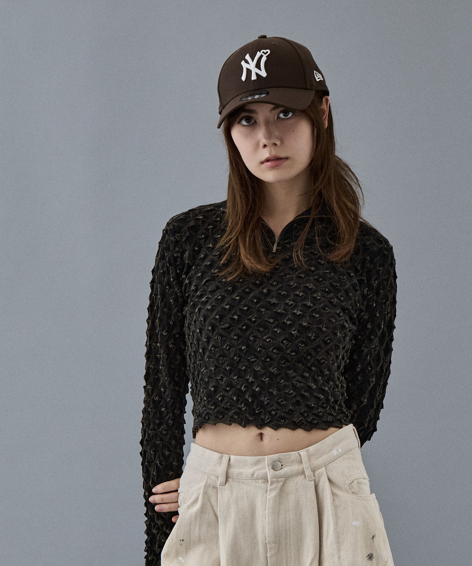 EX.ice cotton stone wash half zip pullover OPEN SESAME CLUB