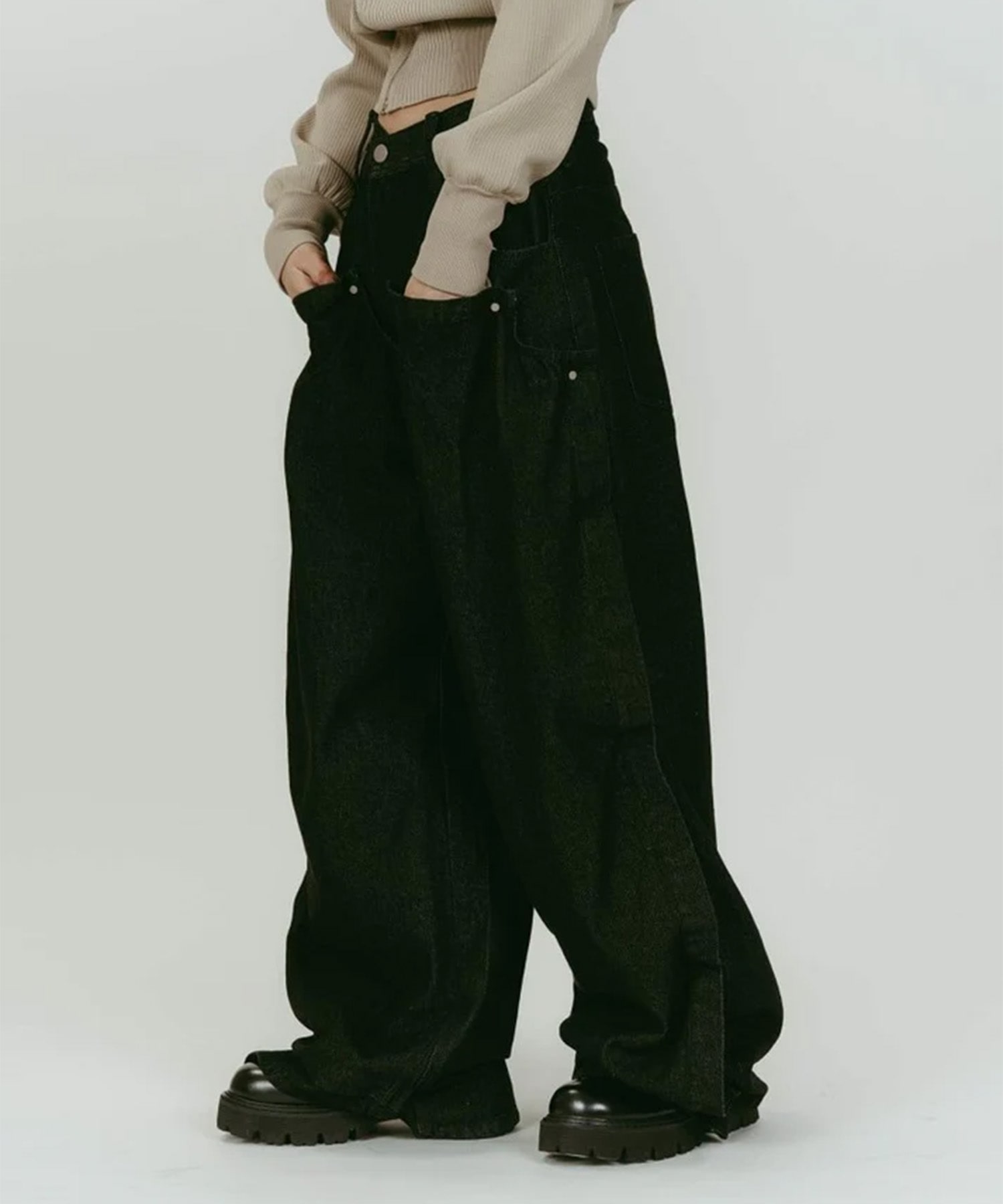 cling drape denim pants(unisex) Knuth Marf