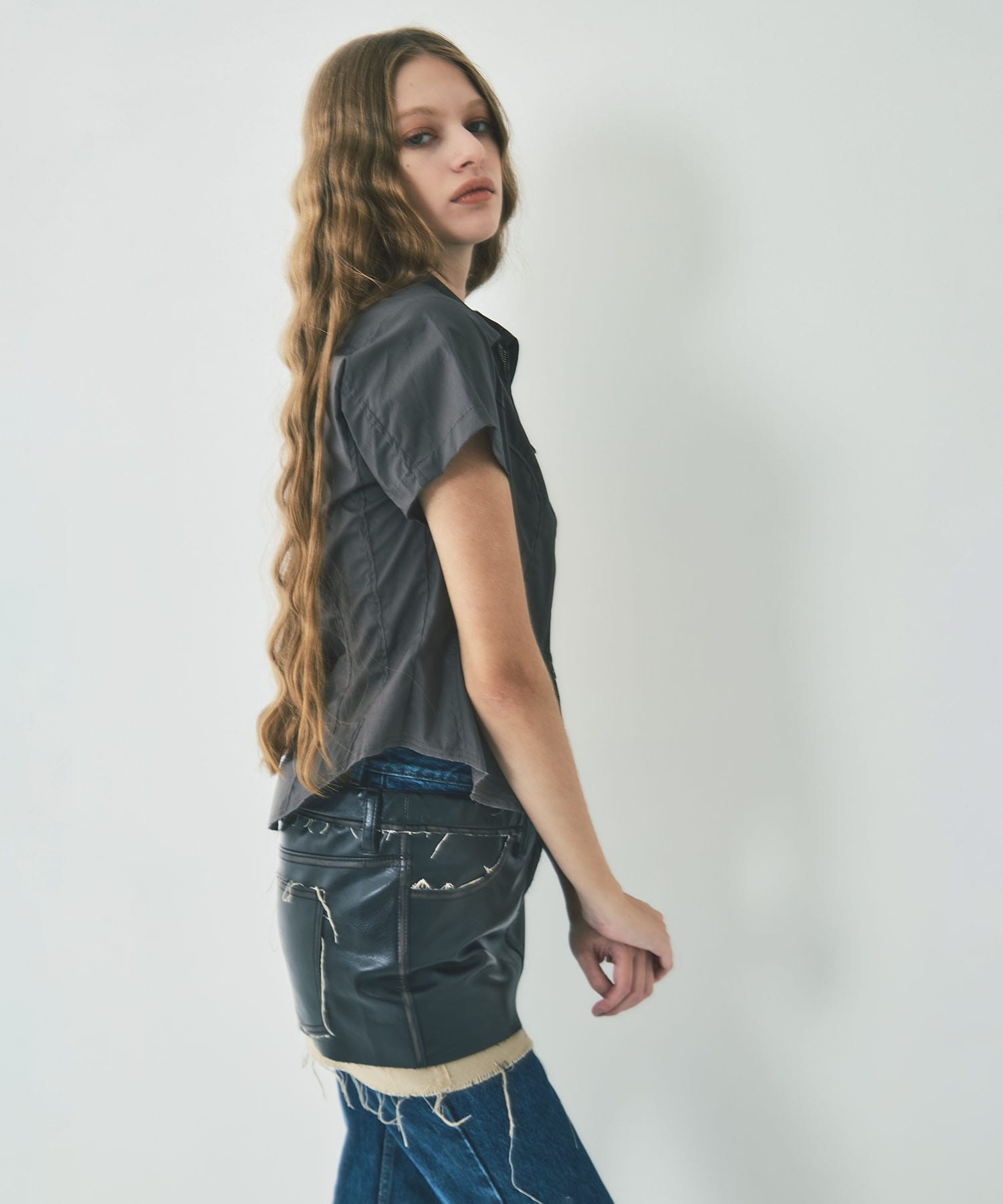 fitted zip up shirt short sleeve CONZ