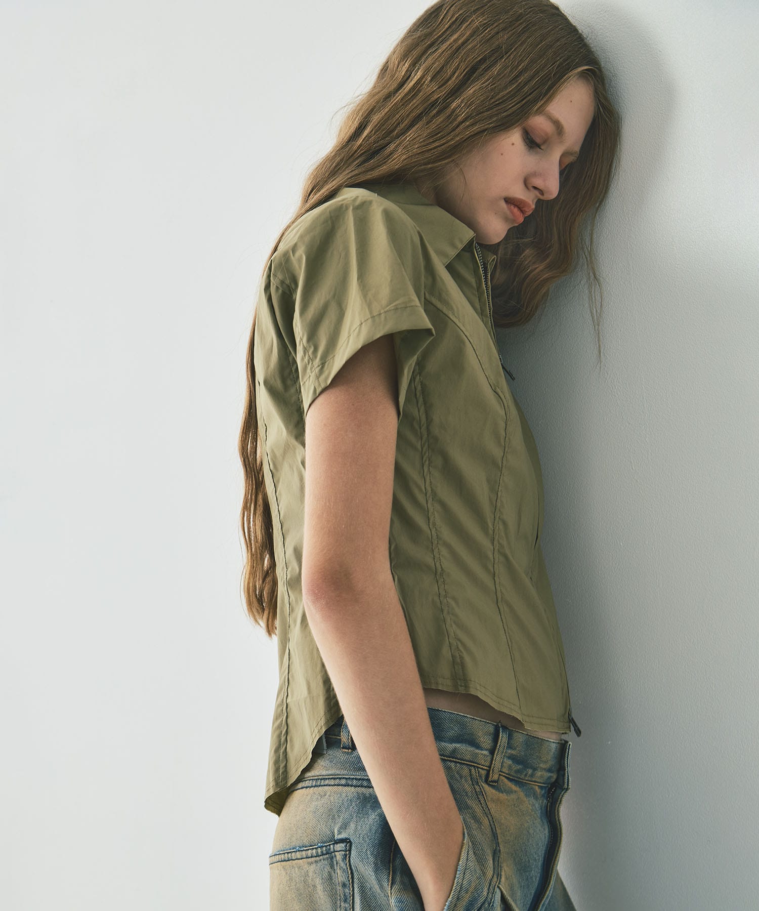 fitted zip up shirt short sleeve CONZ