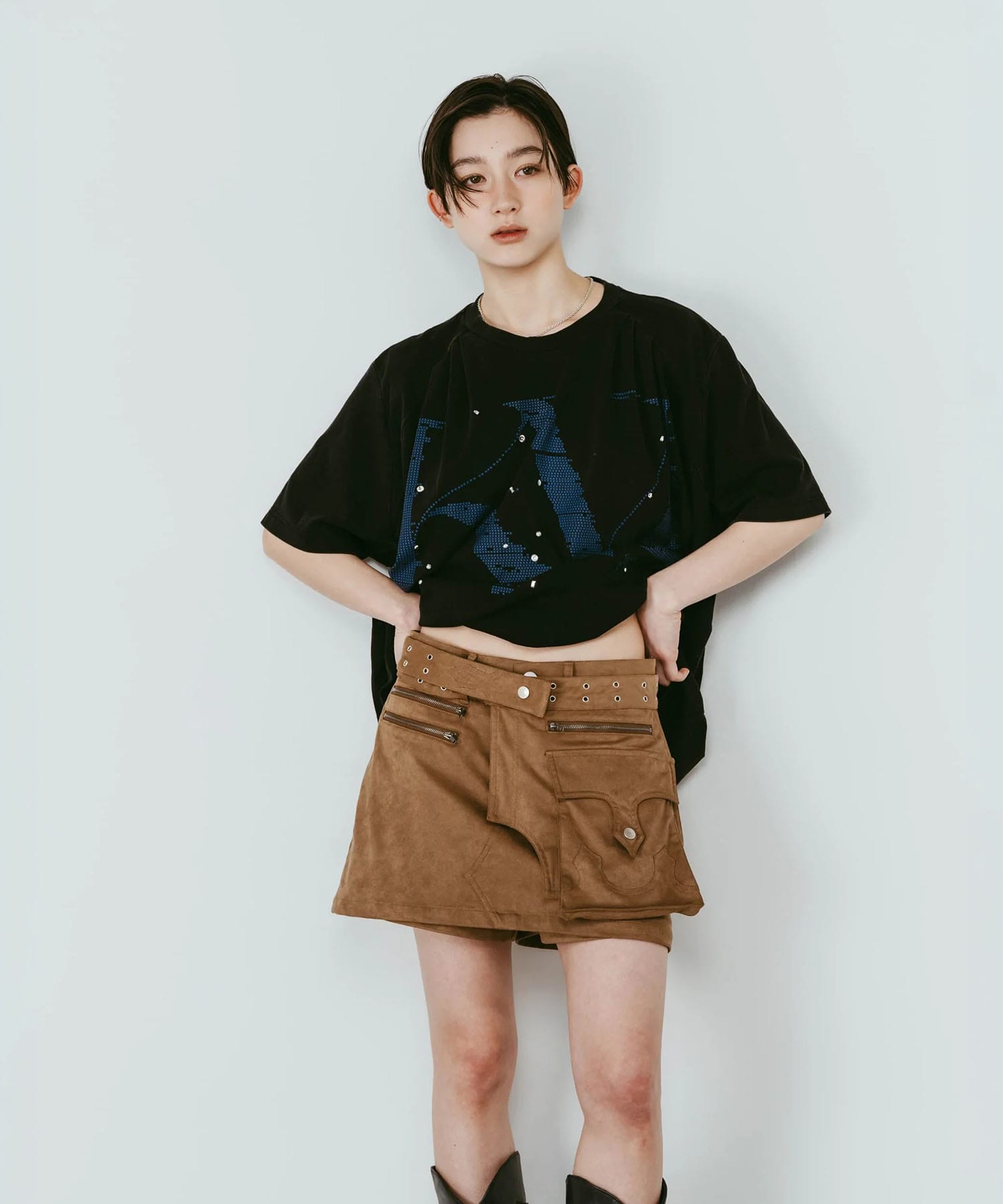 layered suede skort 