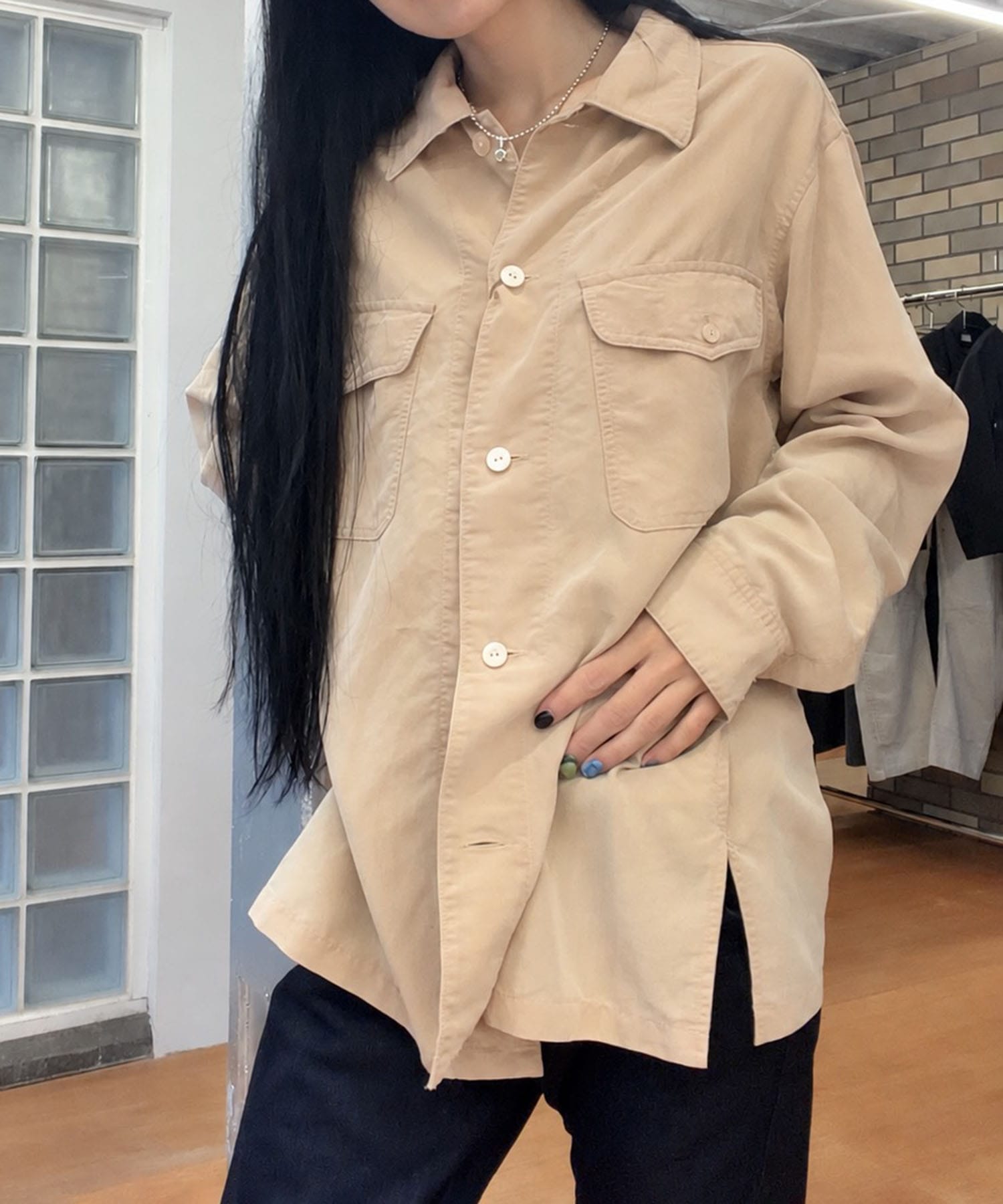 POWDERY FADE POPLIN OPEN COLLAR SHIRTS ANTHEM A