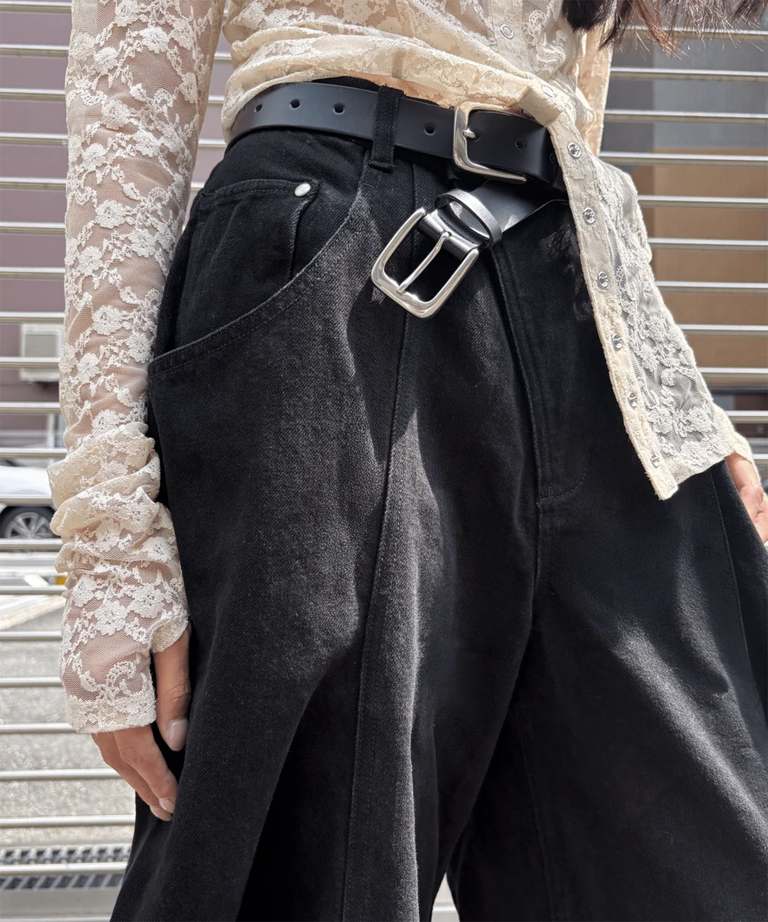 LIQUID DENIM PANTS　BLACK POOLDE