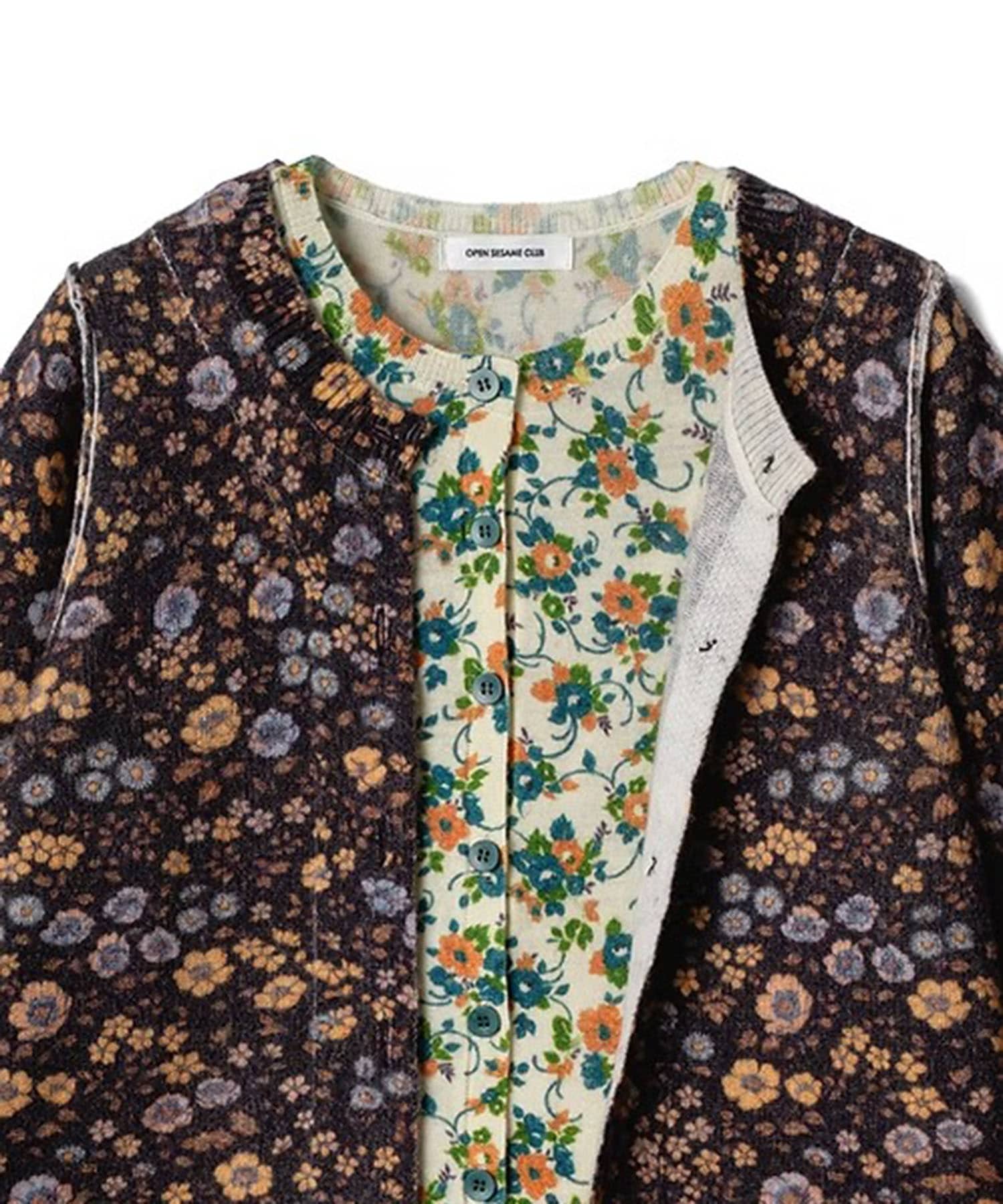 Layered  Pattern Cardigan OPEN SESAME CLUB