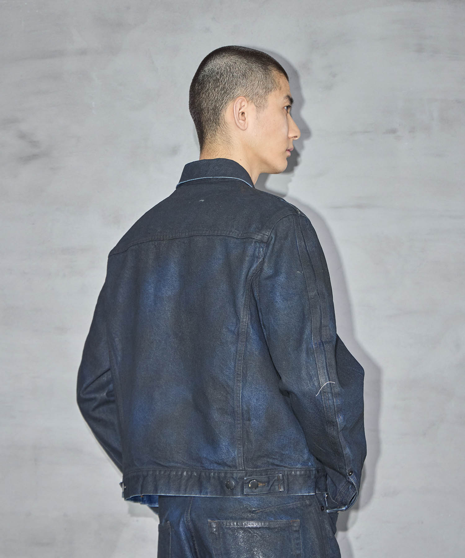 別注 COATING 3D TRUCKER JACKET NVRFRGT