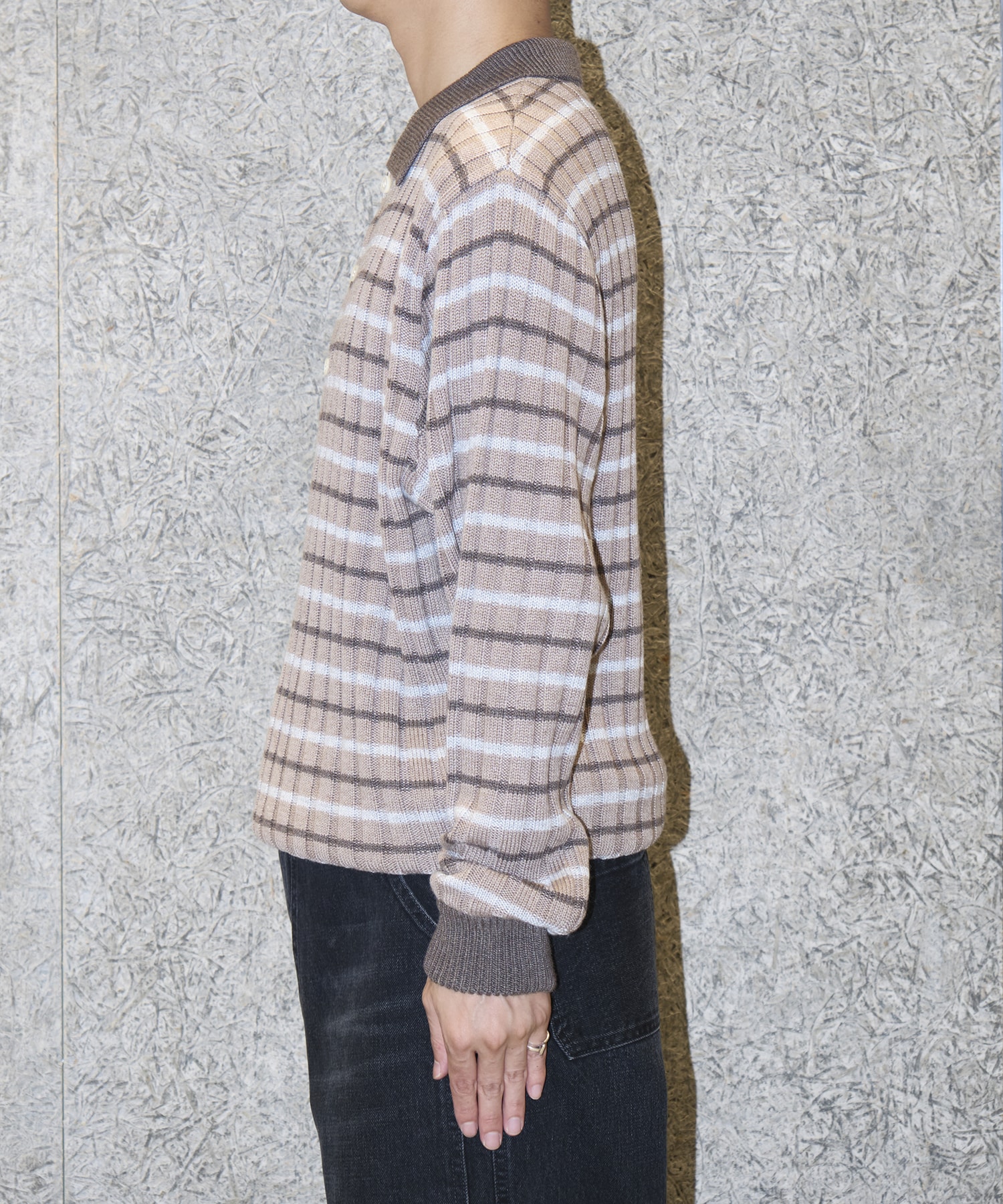 RIBBED KNIT POLO SHIRT RICE NINE TEN