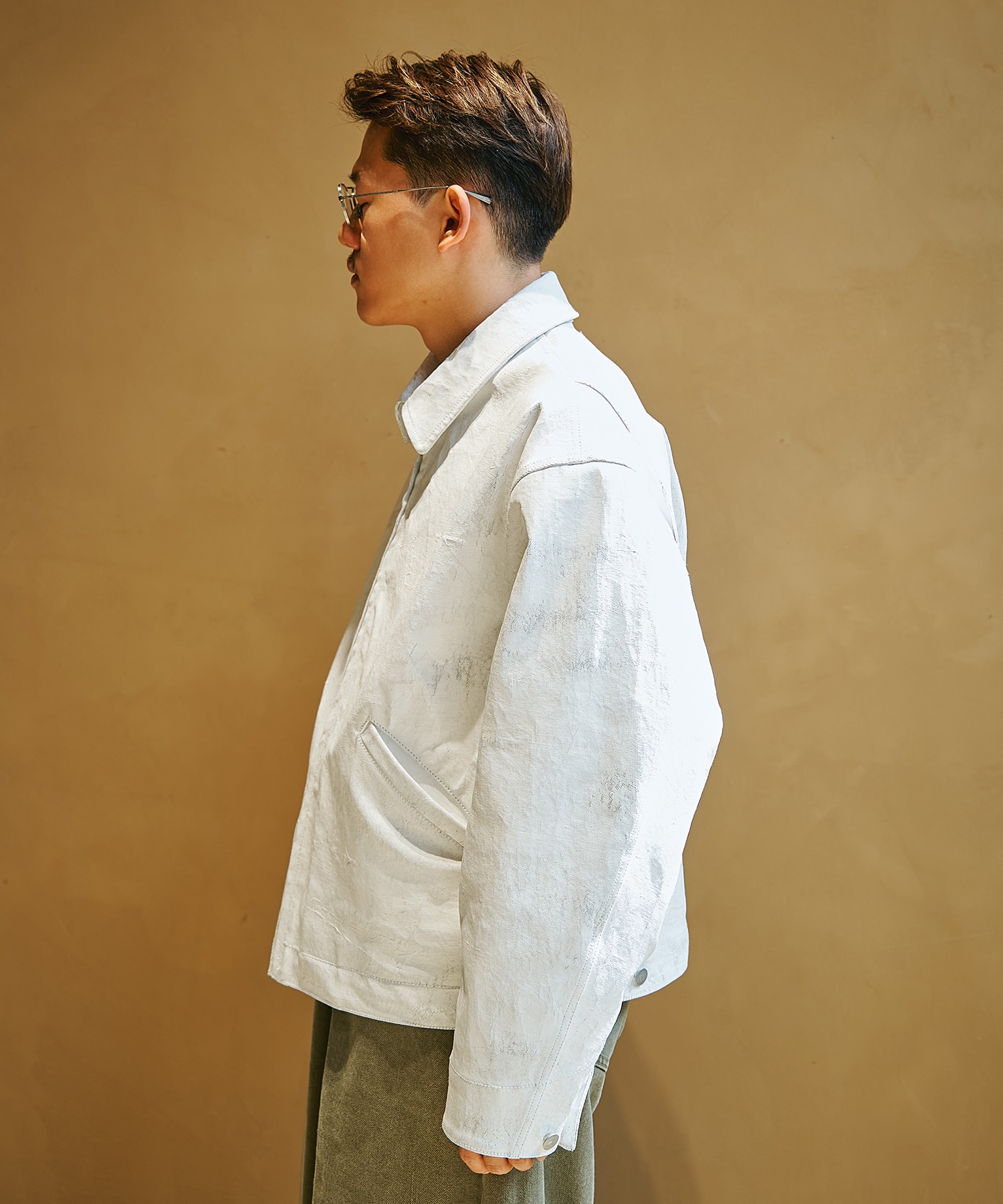 COTTON White Painted Zip Blouson Nomat