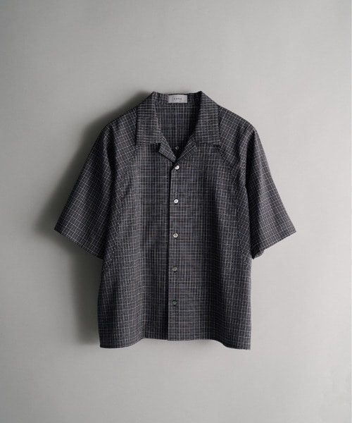 cropped open collar short sleeve shirt check CONZ