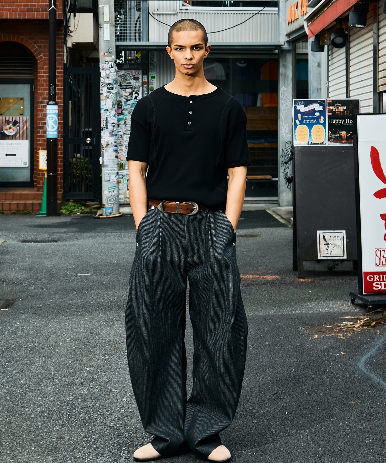 curve leg trousers pique denim CONZ
