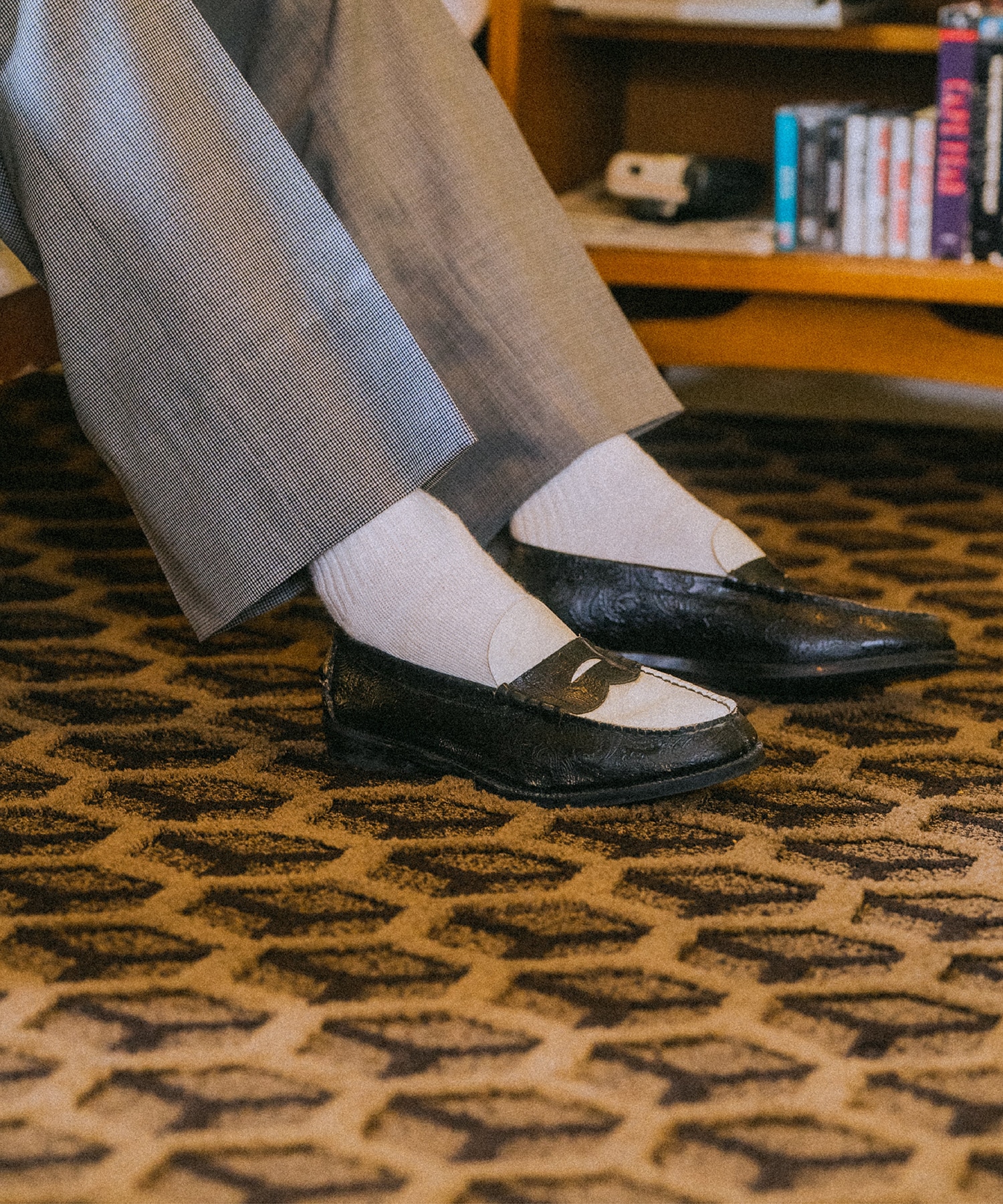EMBOSSED LOAFERS BLACK WHITE PAISLEY The Kenford FINESHOES