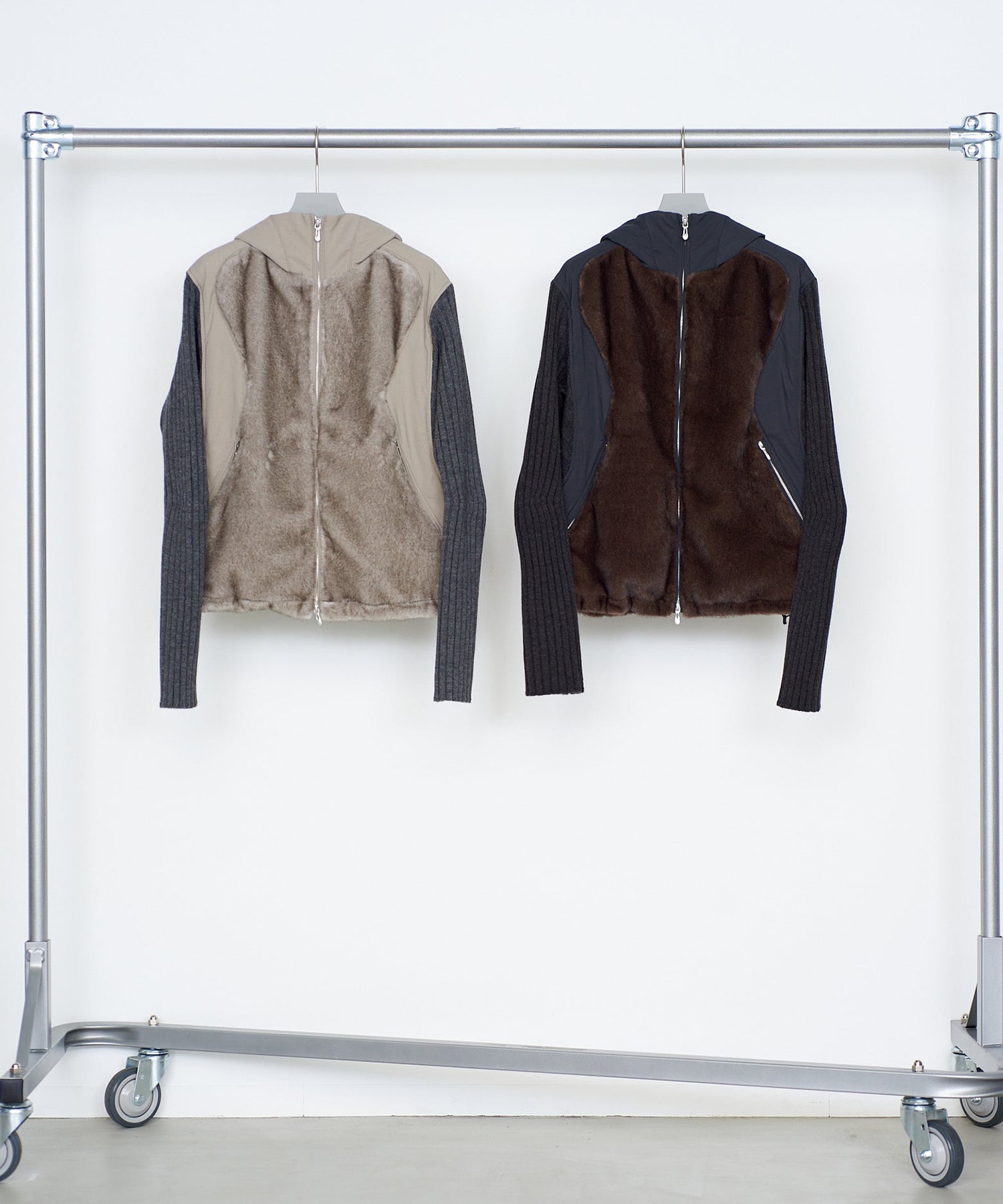 KNITTED SLEEVE PANELLED ZIP UP HOODED JACKET NVRFRGT