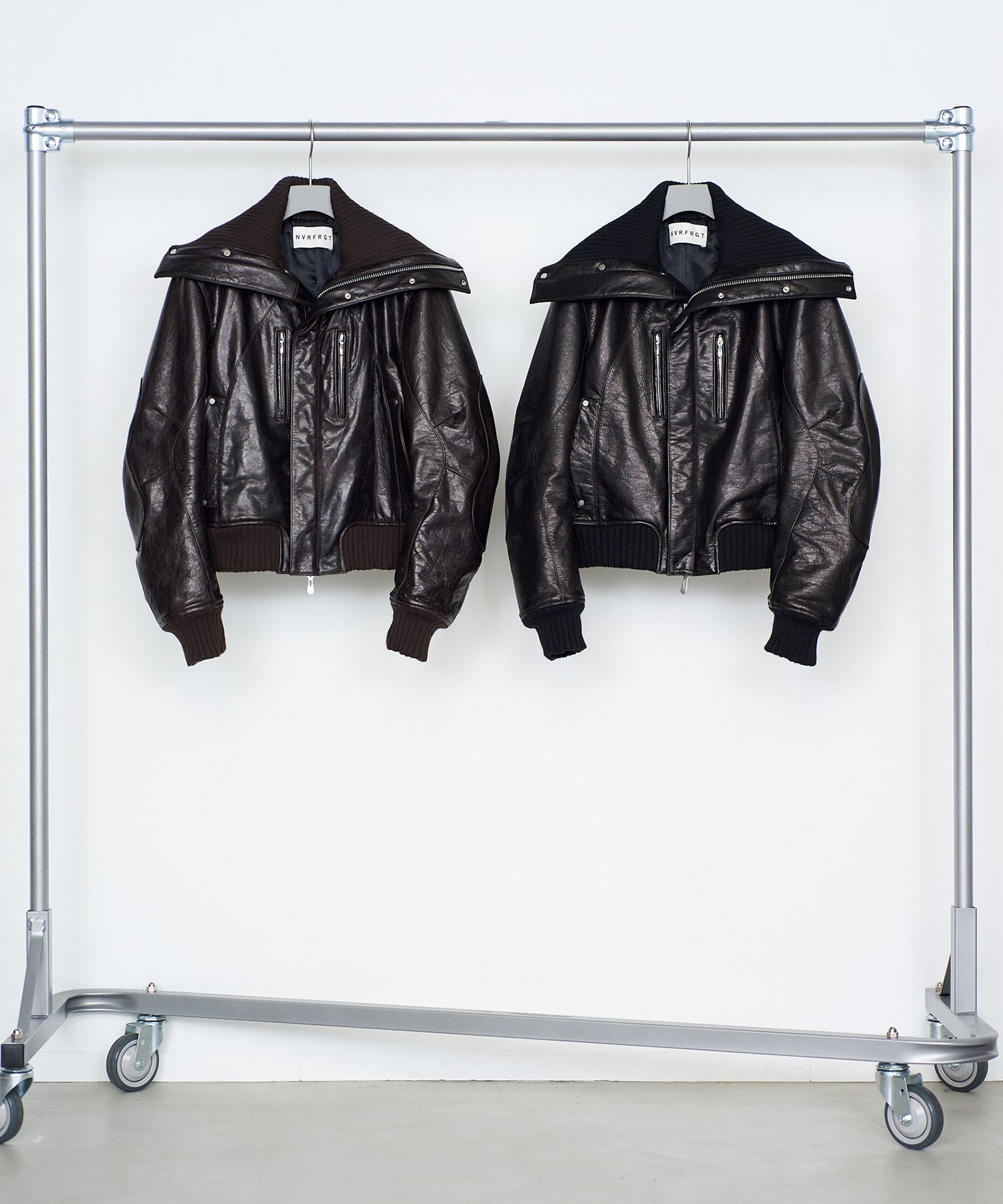 LEATHER PADDED HIGH NECK BOMBER JACKET NVRFRGT