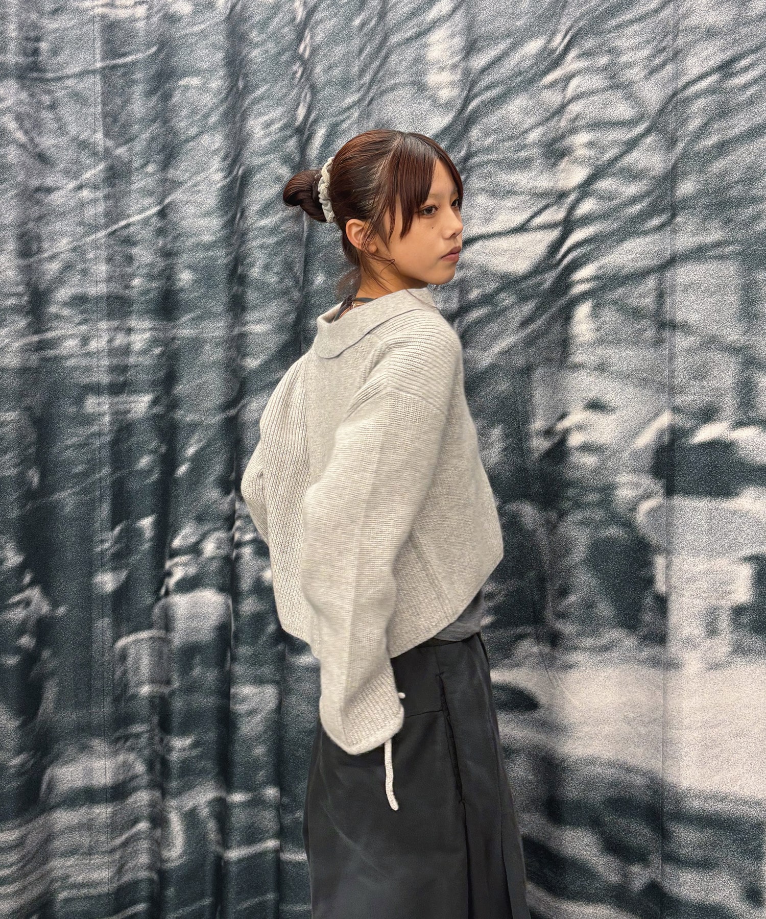 EX.cashmere slit neck loose short knit Knuth Marf