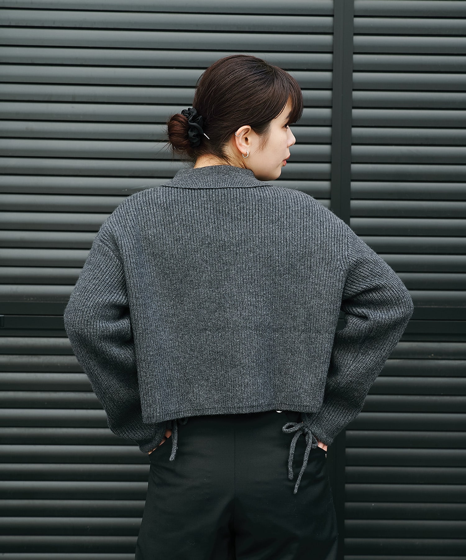 EX.cashmere slit neck loose short knit Knuth Marf