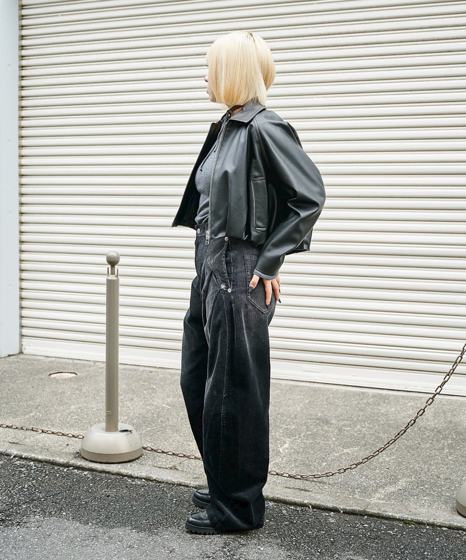 BALLOON LEATHER ZIP UP JACKET CONZ