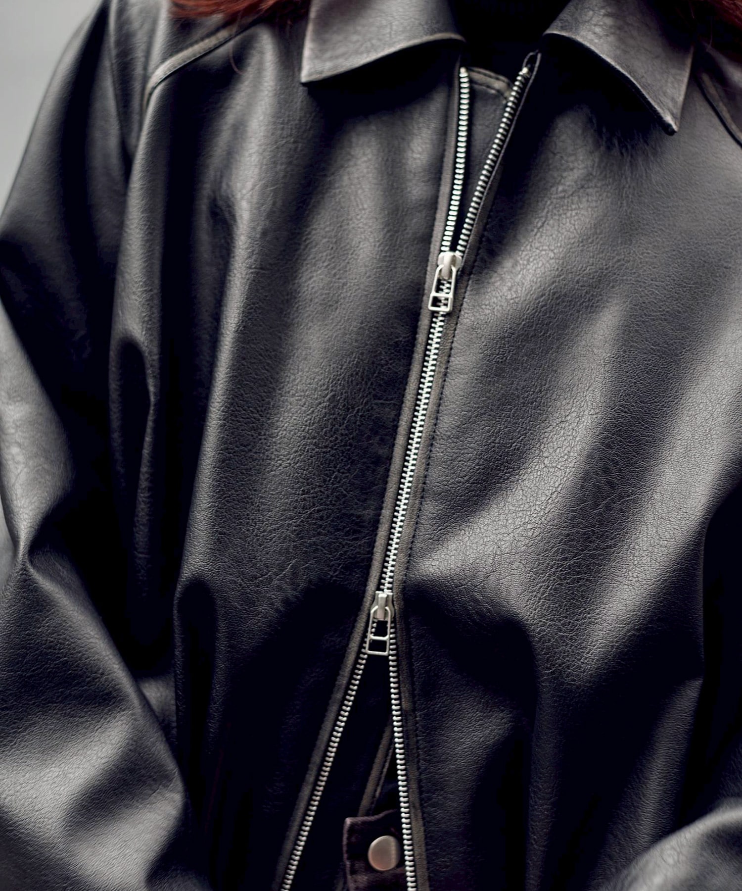 BALLOON LEATHER ZIP UP JACKET CONZ