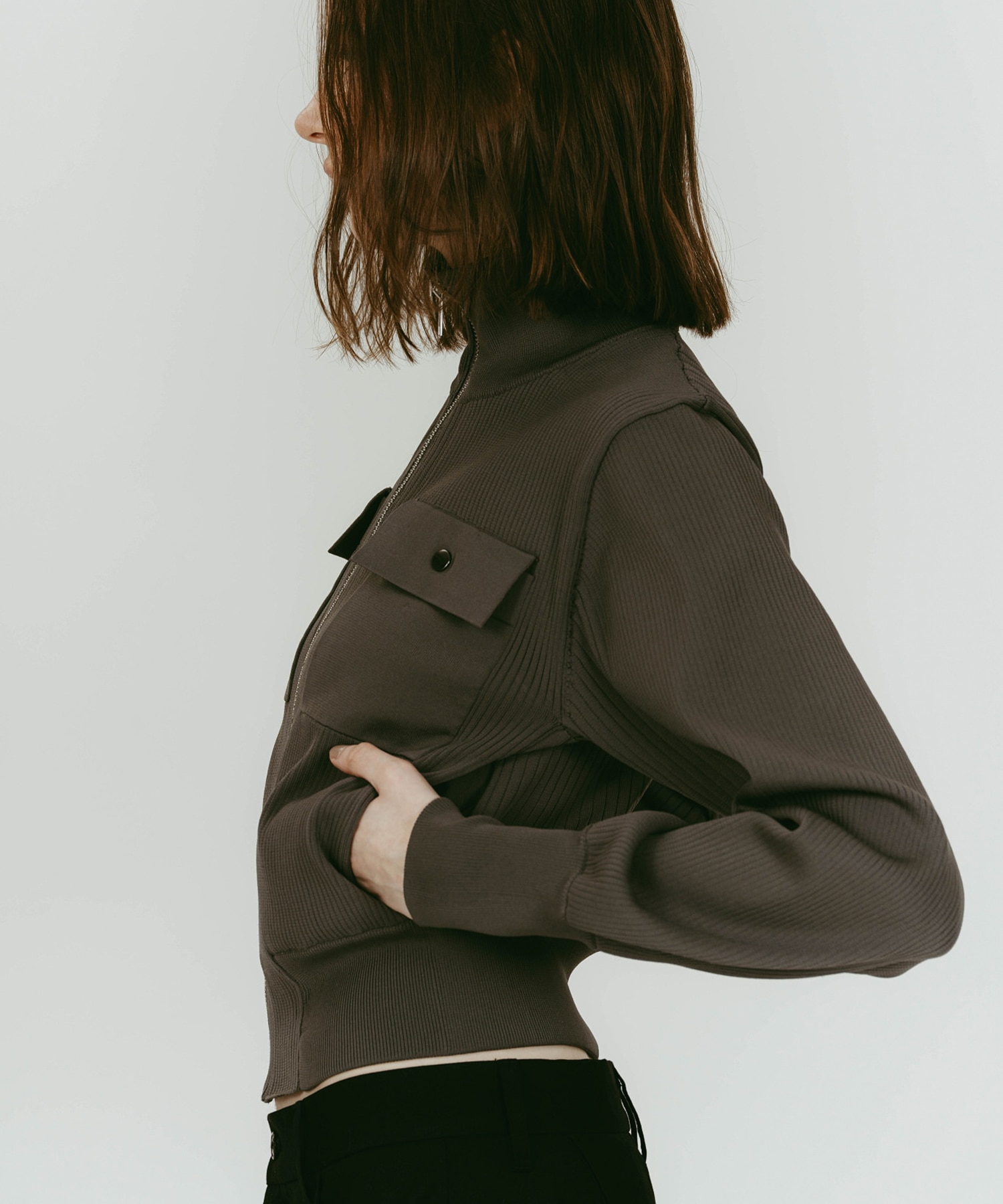 pocket zip up knit 