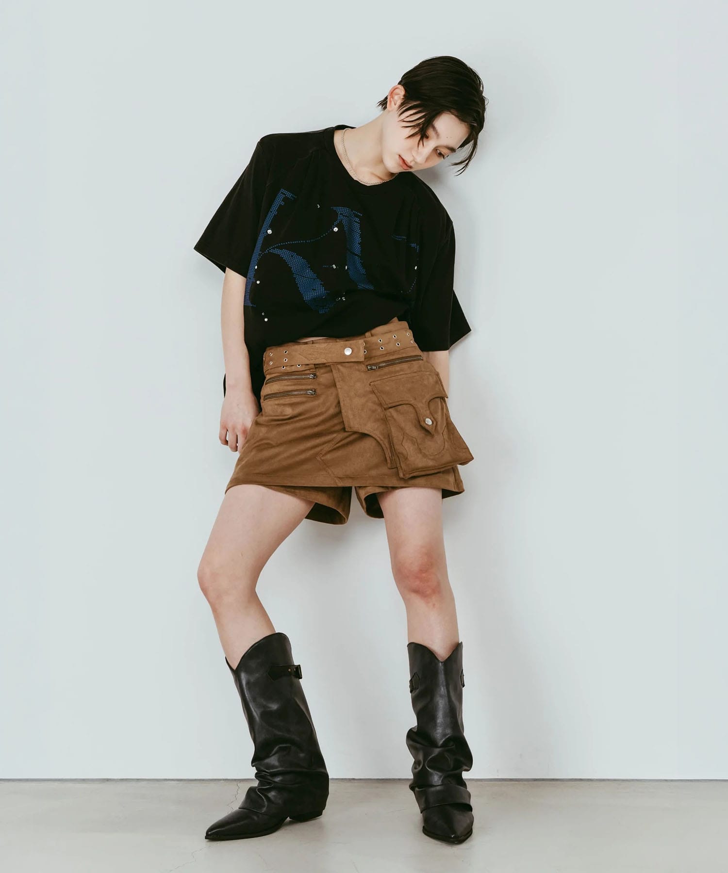 layered suede skort 