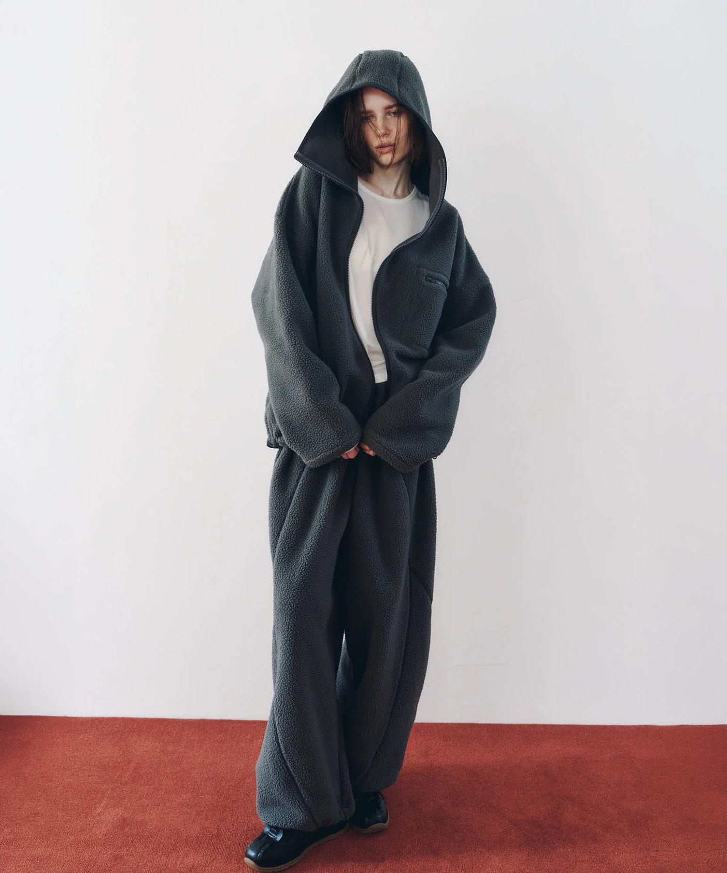 curved zip boa hoodie(unisex) Knuth Marf