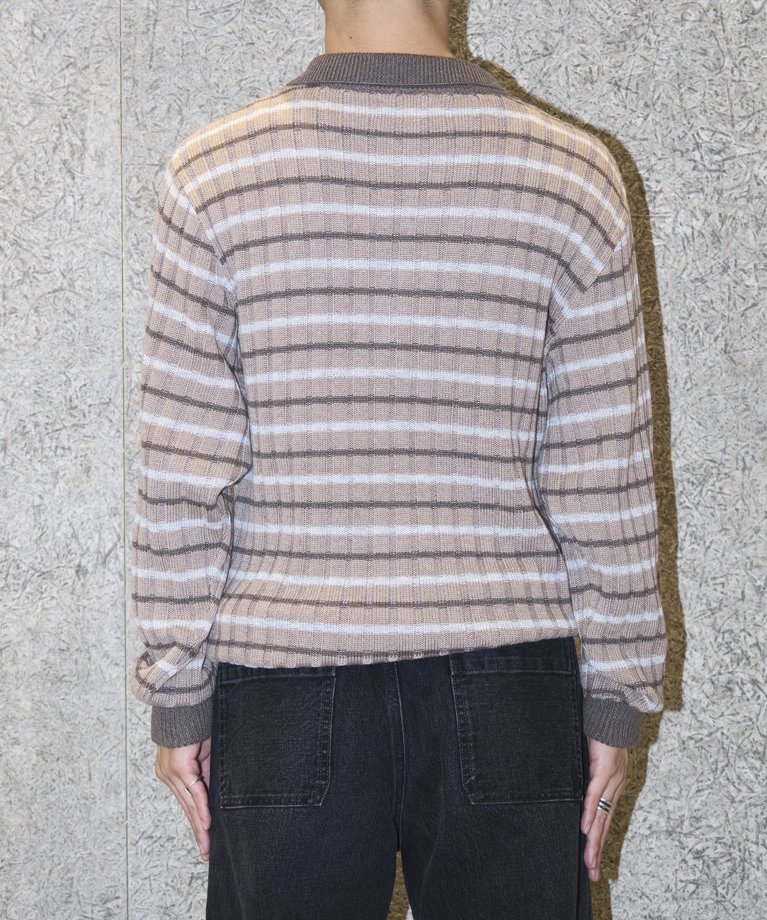 RIBBED KNIT POLO SHIRT RICE NINE TEN